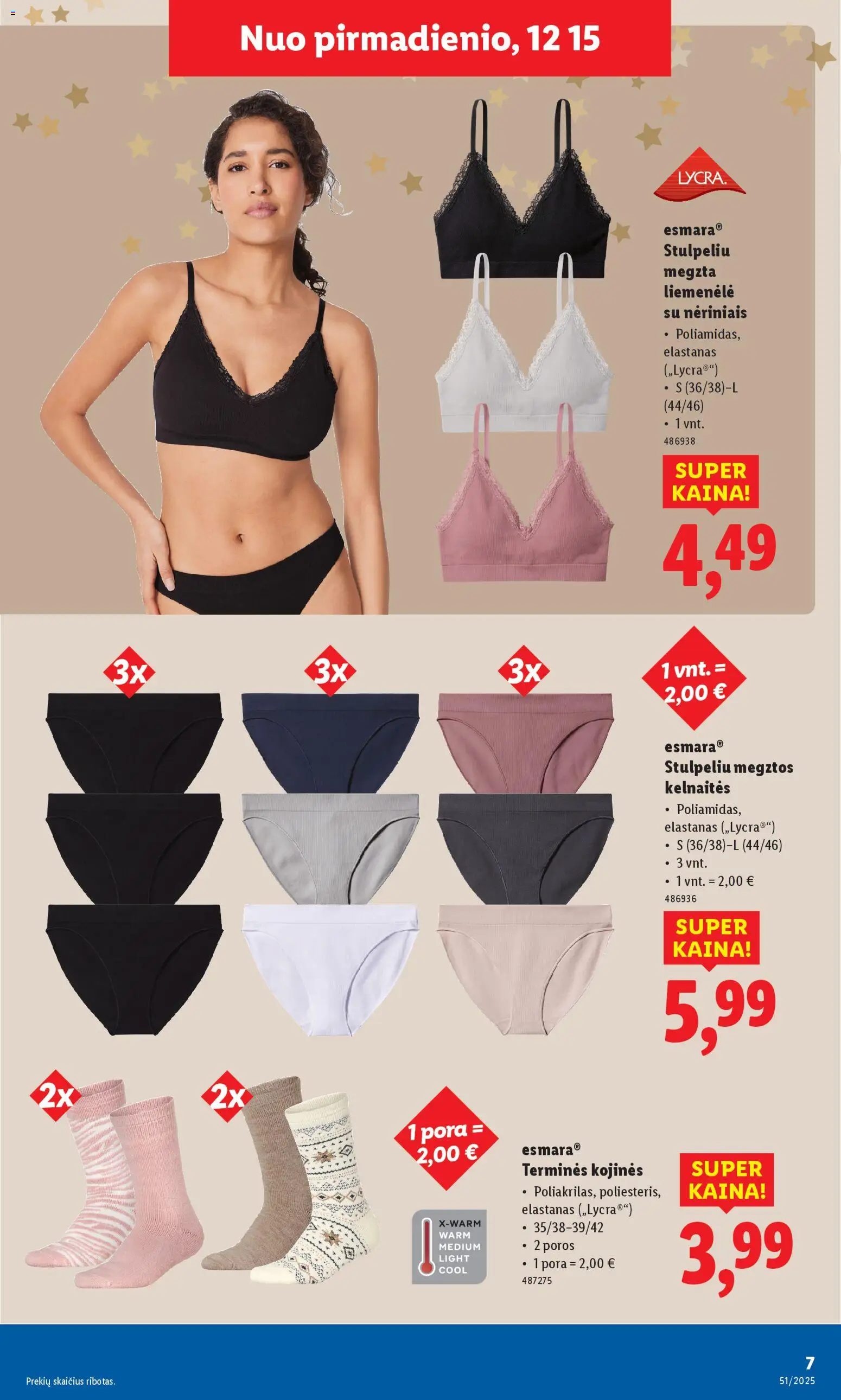 LIDL akcijos nuo 15.12.2025 | Puslapis: 7 | Prekių: Kelnaitės, Liemenėlė, Kojinės