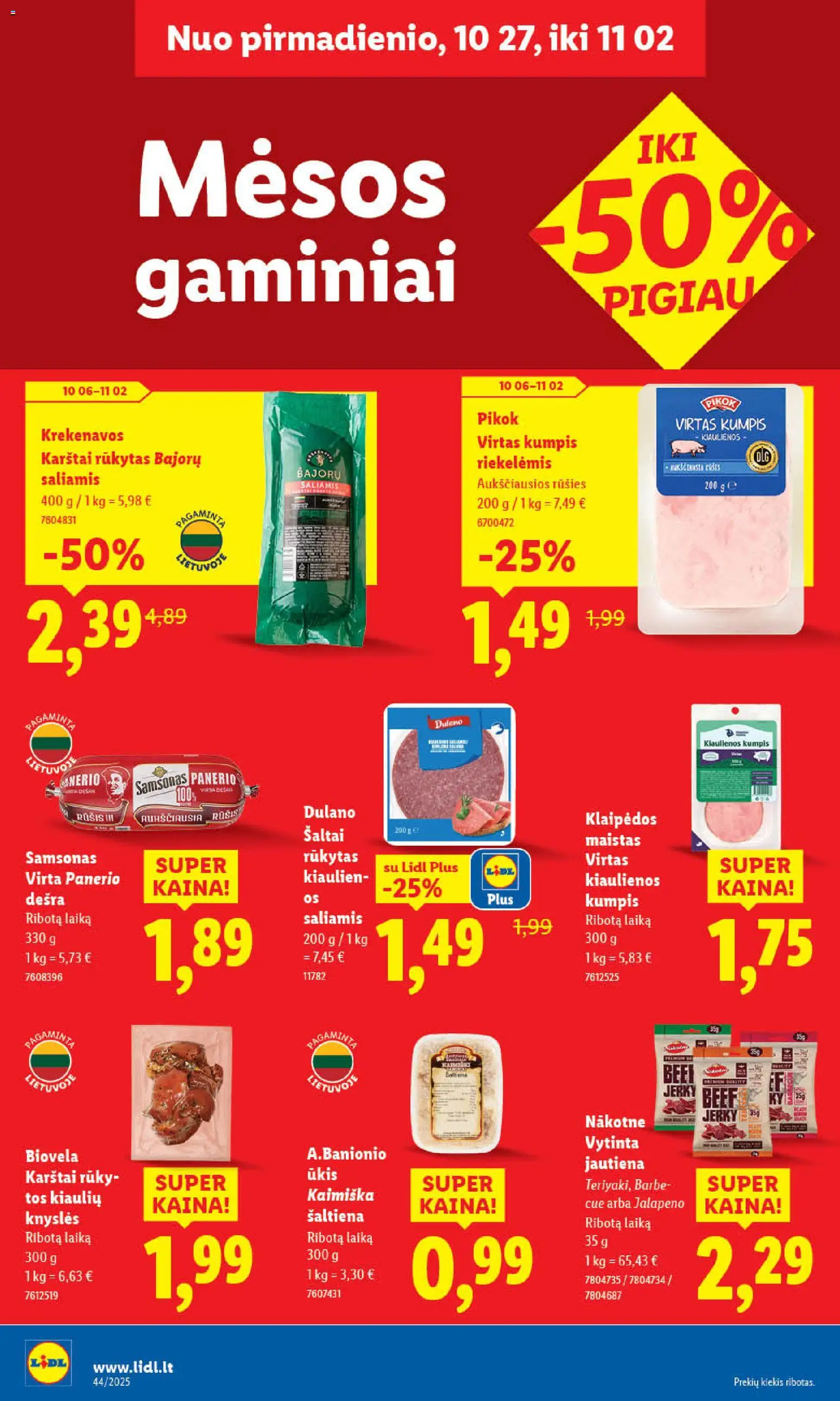 LIDL akcijos nuo 27.10.2025 | Puslapis: 32 | Prekių: Kiaulienos, Saliamis, Kumpis, Jautiena