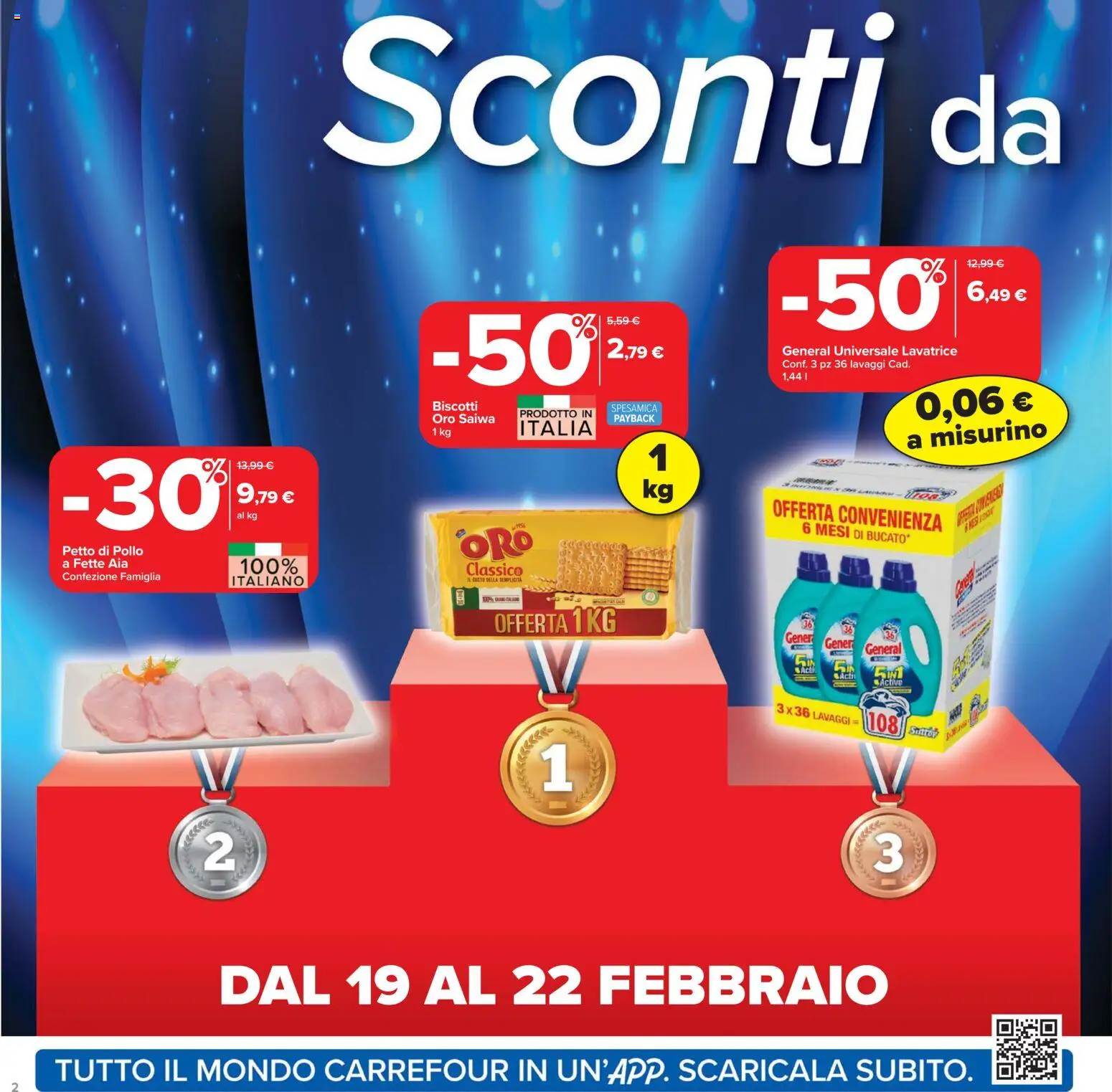 Volantino Carrefour del 17.02.2026 | Pagina: 2 | Prodotti: Petto di Pollo, Pollo, Biscotti, Lavatrice