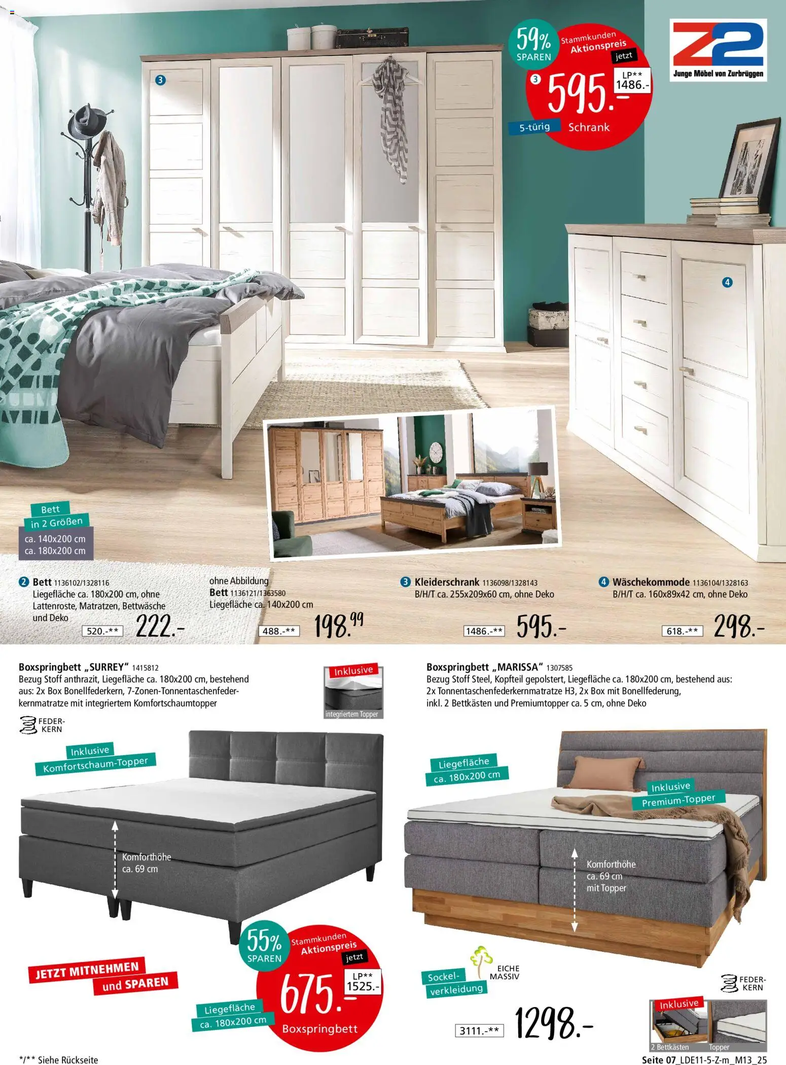 Zurbrüggen Z2-Junges Wohnen – gültig ab 08.11.2025 | Seite: 13 | Produkte: Bett, Topper, Schrank, Bettwäsche