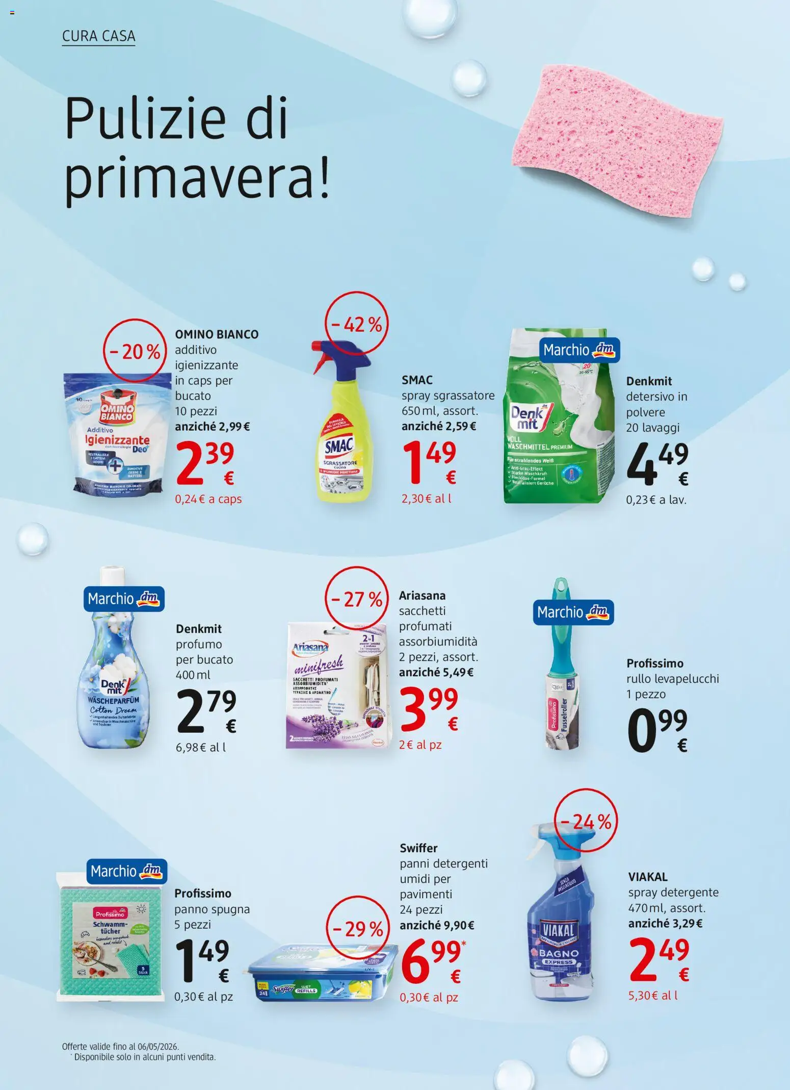 Volantino dm drogerie markt del 16.04.2026 | Pagina: 6 | Prodotti: Spugna, Sgrassatore, Levapelucchi, Bagno