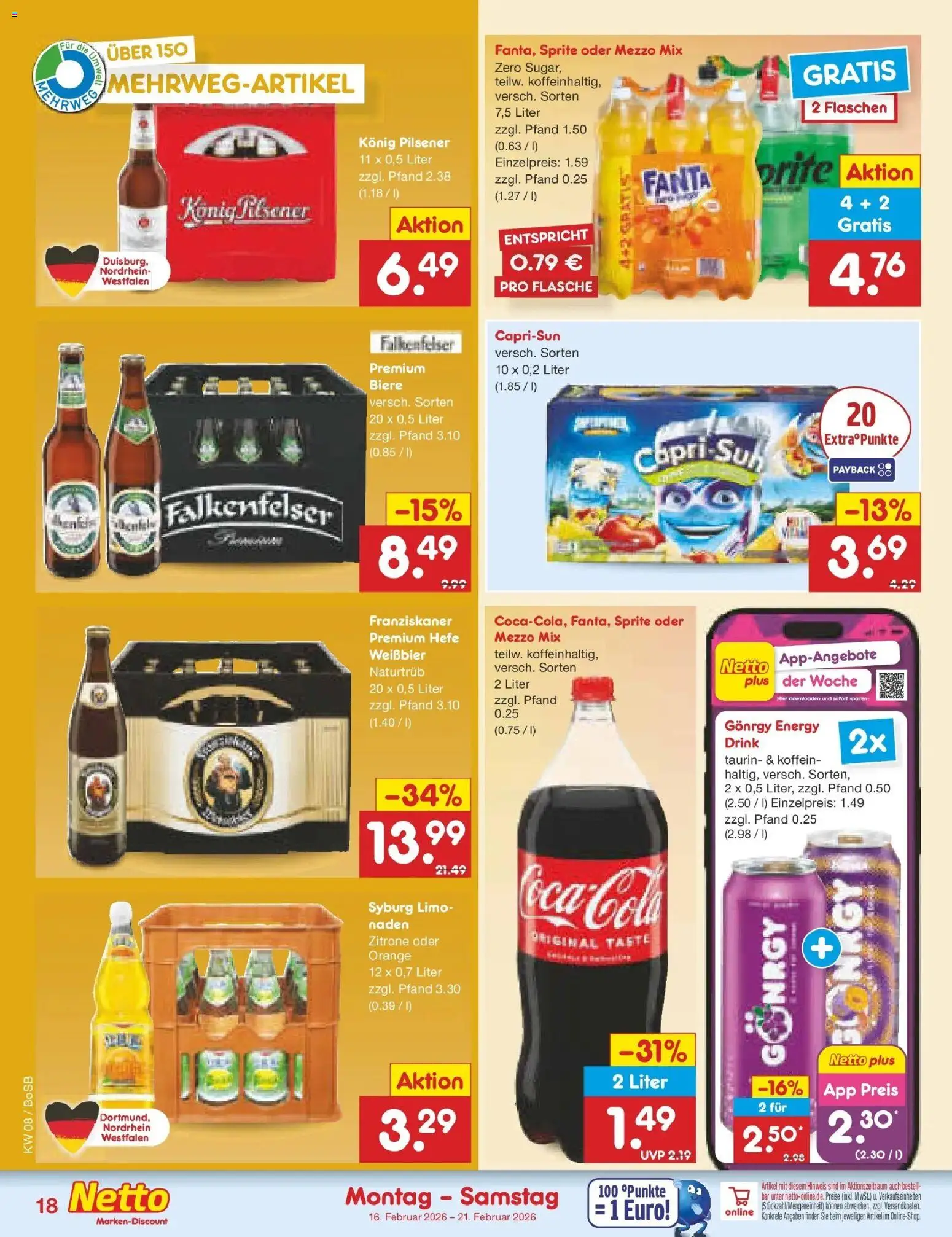 Netto Marken-Discount prospekt Stadtlohn	 – gültig ab 16.02.2026 | Seite: 22 | Produkte: Franziskaner, Konig pilsener, Energy, Oder mezzo mix