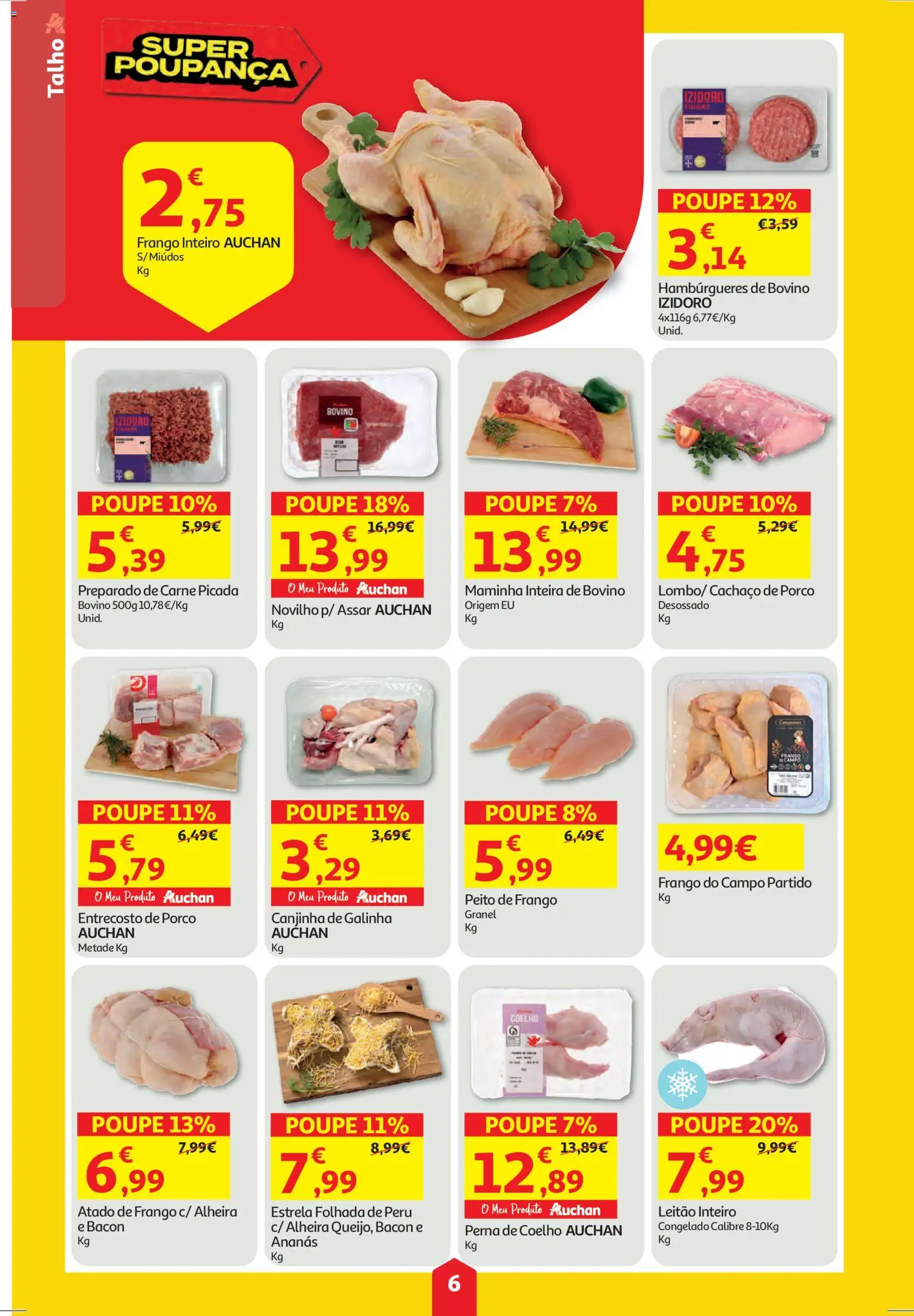 Auchan folheto │ válido de 11.12.2025 | Página: 6 | Produtos: Peito de frango, Carne, Coelho, Alheira