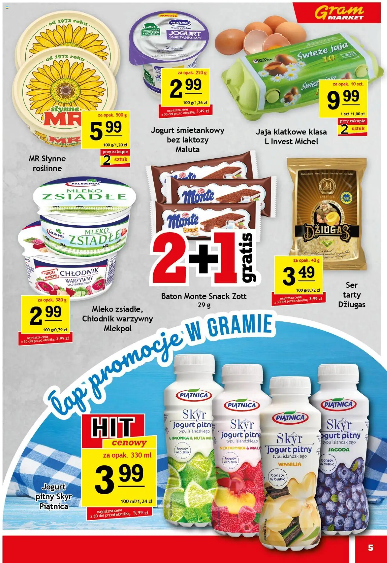 Gram Market Gazetka od 20.08.2025 | Strona: 5 | Produkty: Jogurt pitny, Baton, Jaja, Skyr