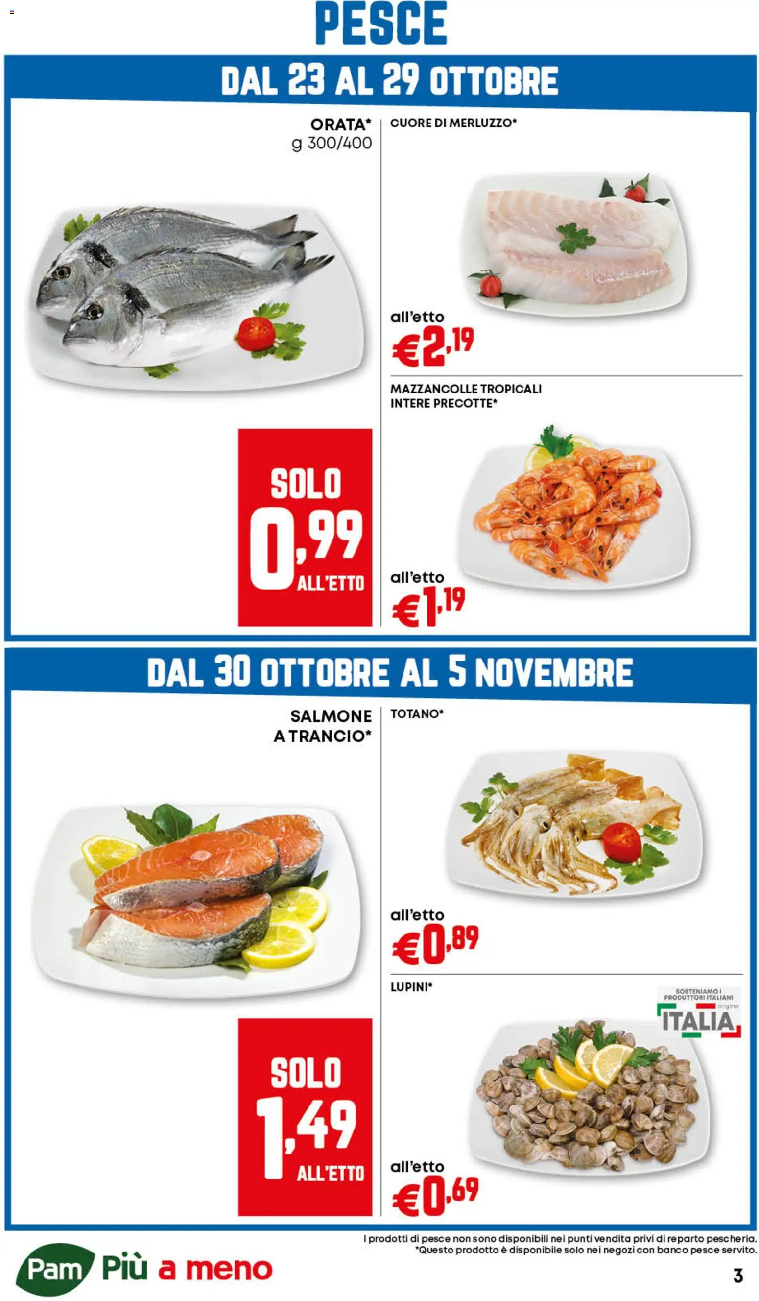Volantino PAM del 23.10.2025 | Pagina: 3 | Prodotti: Salmone, Pesce, Mazzancolle