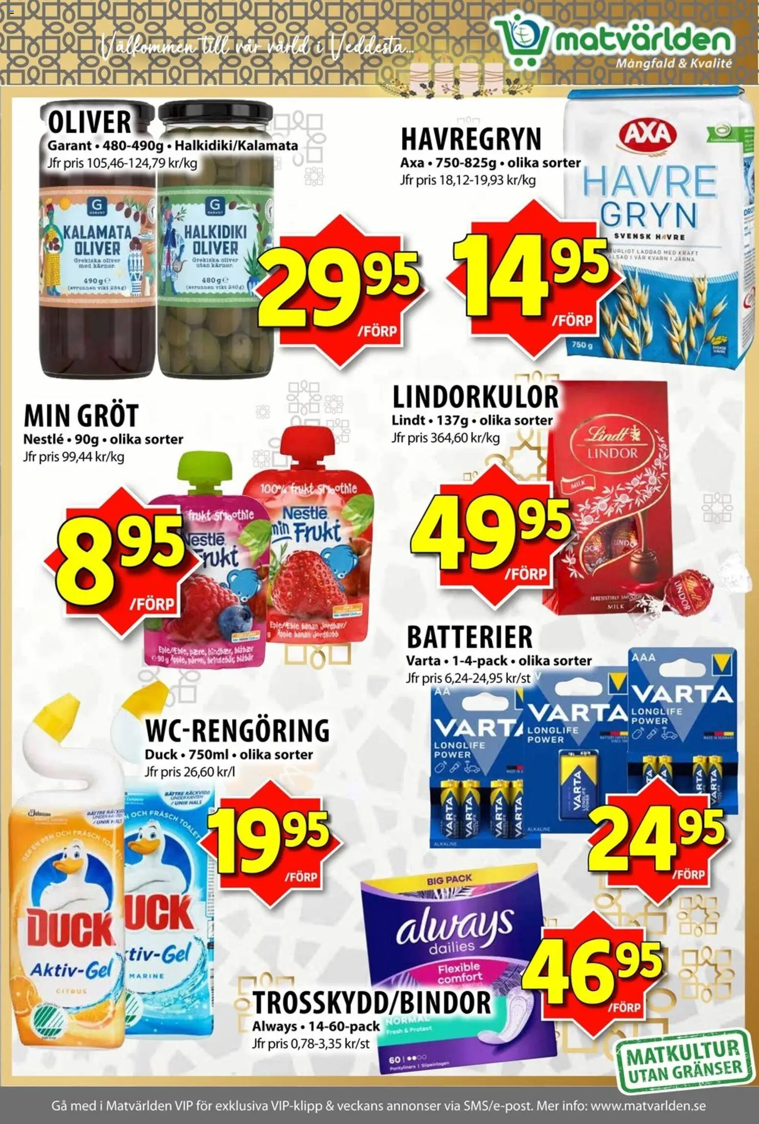 Matvärlden reklamblad aktuell från 01.12.2025 | Sida: 2 | Produkter: Batterier, Kvarn, Havregryn, Blåbär