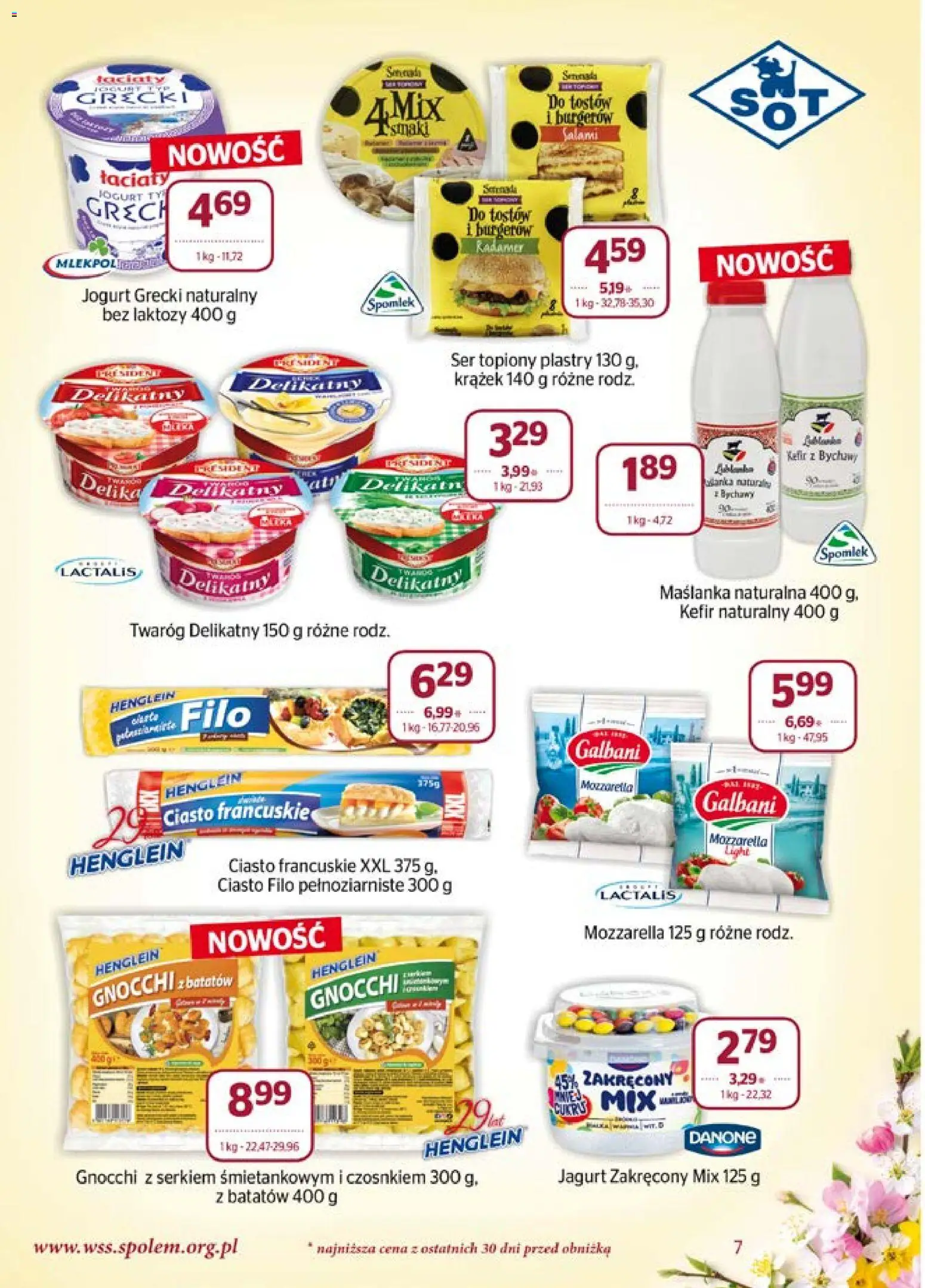 Społem gazetka od 01.04.2026 | Strona: 7 | Produkty: Bez laktozy, Kefir, Ciasto francuskie, Jogurt