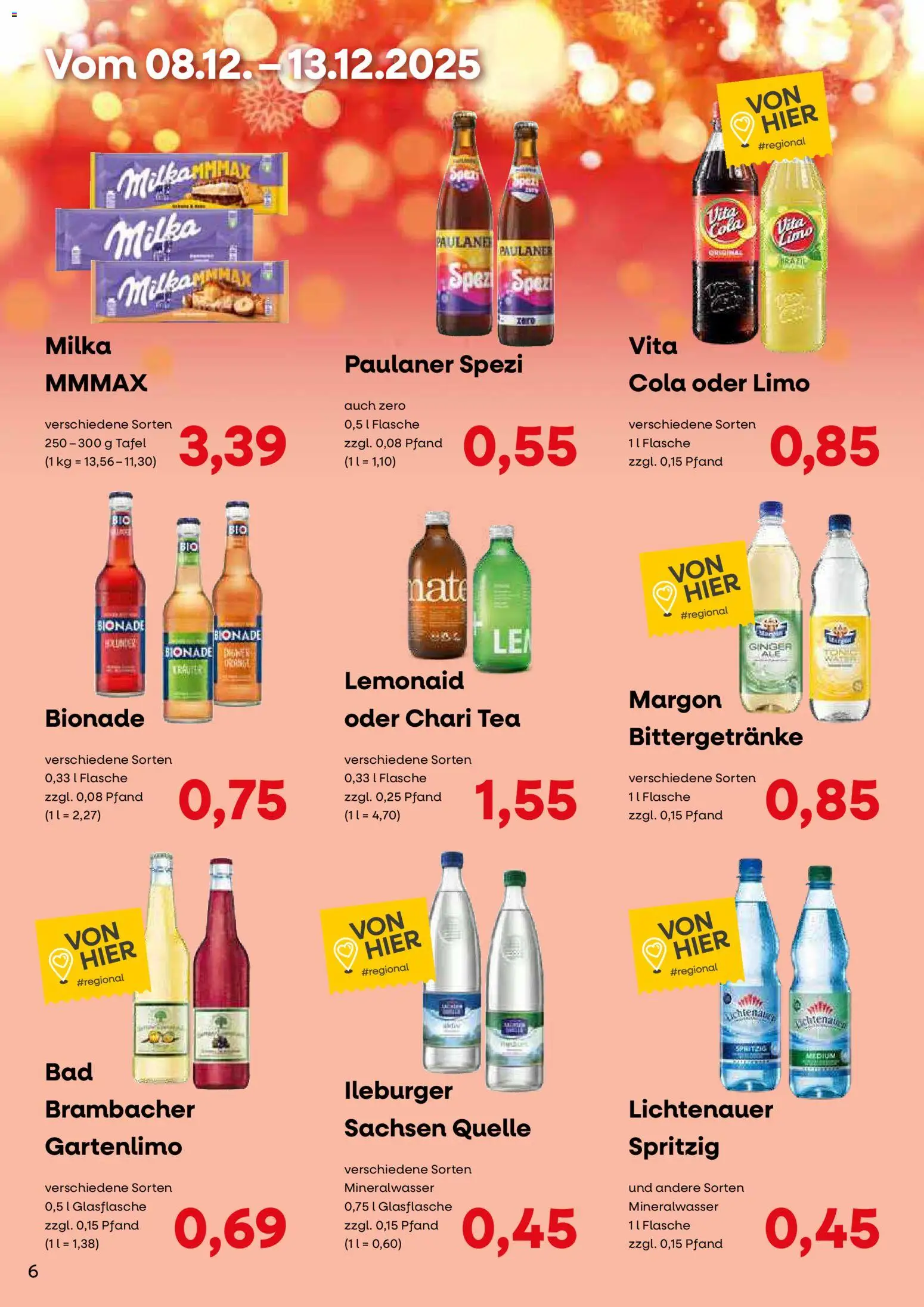 KONSUM Leipzig Kunden-journal – gültig ab 08.12.2025 | Seite: 6 | Produkte: Cola, Bionade, Milka, Mineralwasser