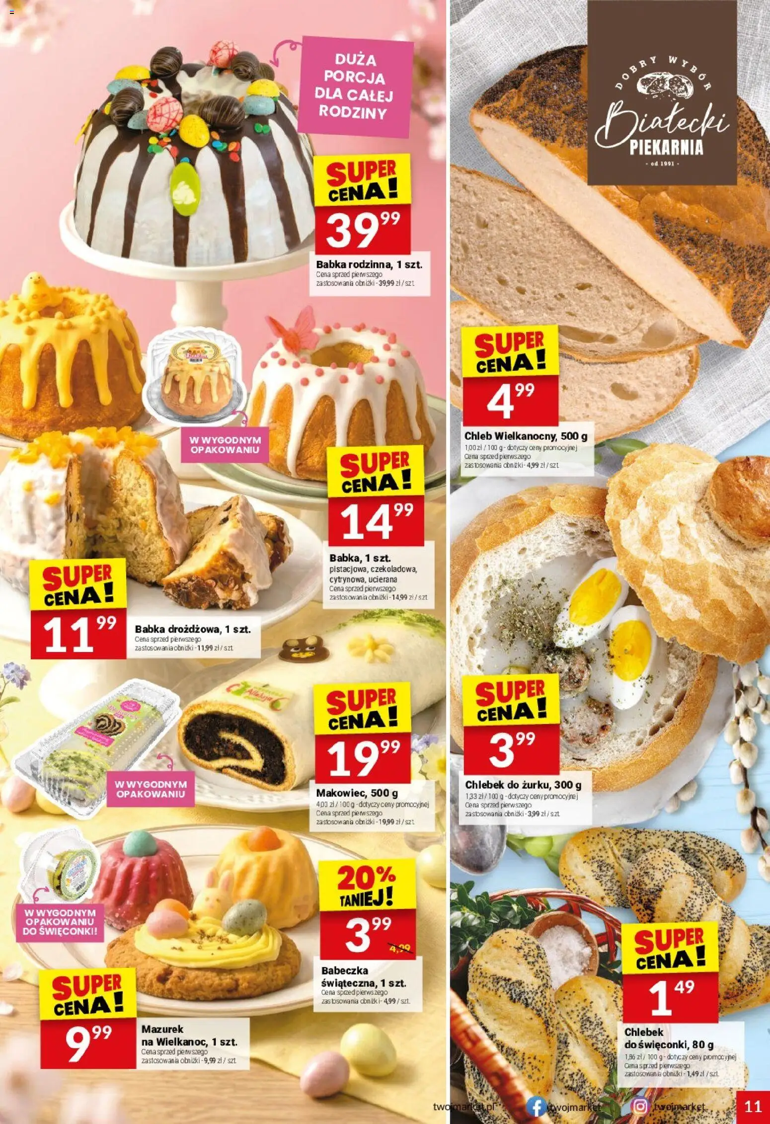 Twój Market gazetka od 01.04.2026 | Strona: 11 | Produkty: Piekarnia, Babka, Chleb