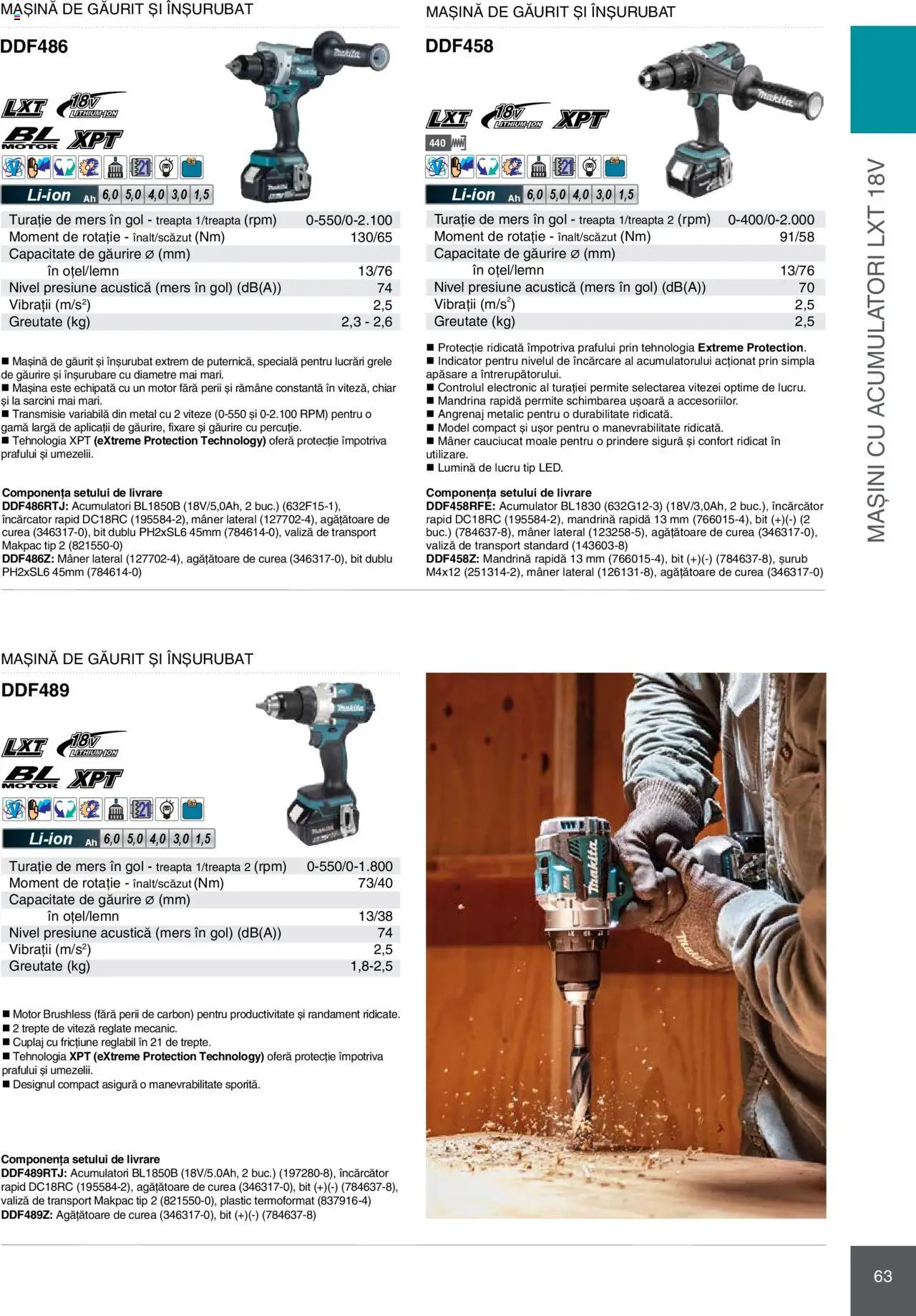 Noul catalog Makita – valabil de la 08.01.2025 | Pagină: 63 | Produse: Mașină de găurit, Curea, Încărcător, Mâner