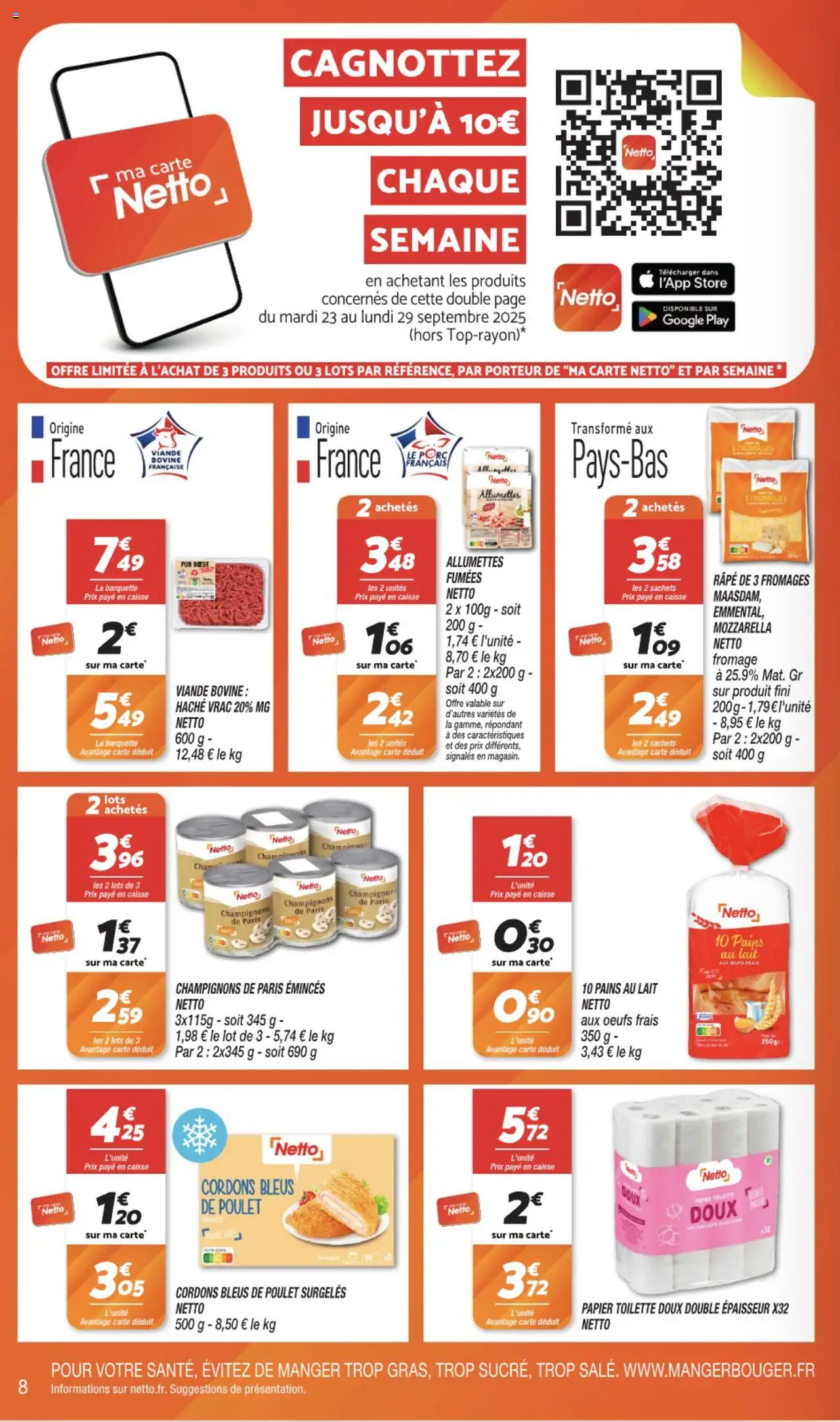  | Page: 8 | Produits: Pains au lait, Fromage, Œufs, Viande