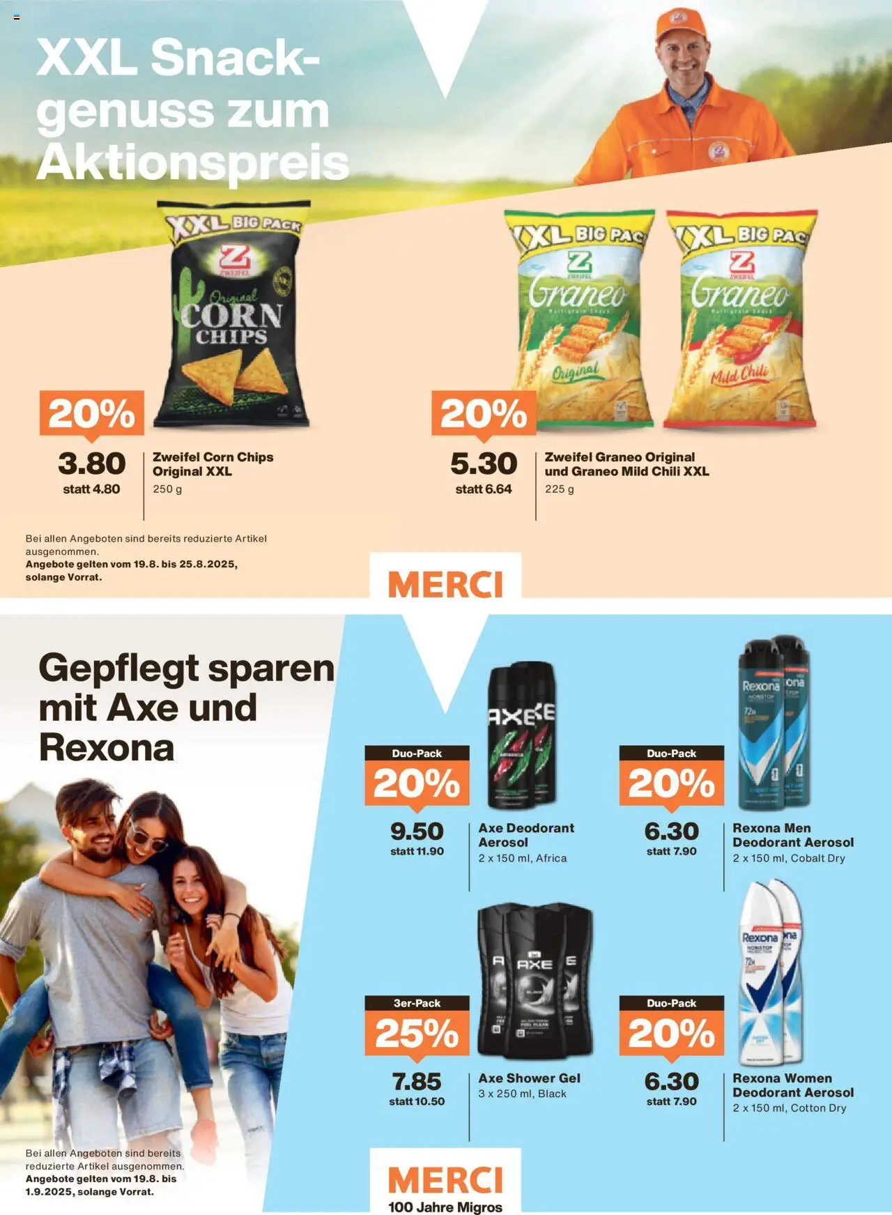 Migros - Magazin ab 18.08.2025 | Seite: 18 | Produkte: Deodorant, Chili, Shower Gel, Chips