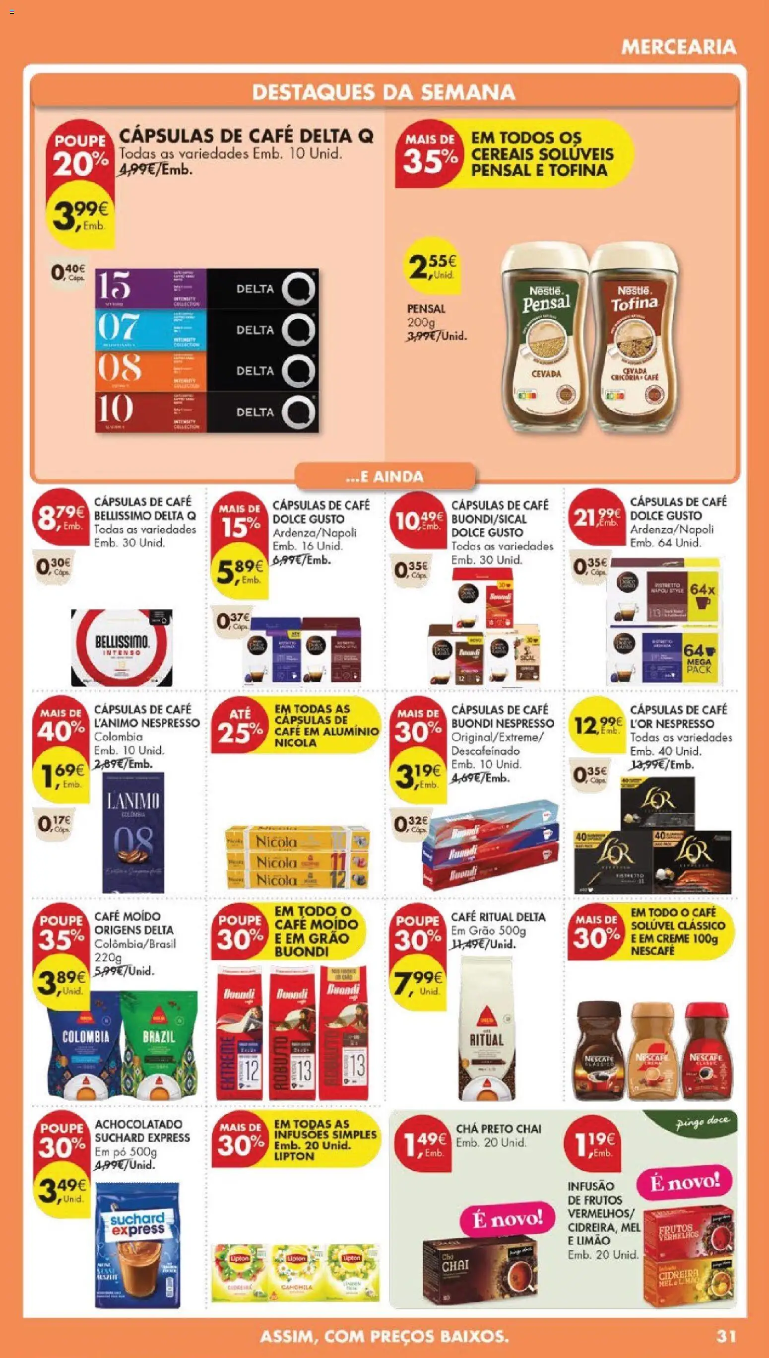 Pingo Doce folheto │ válido de 21.04.2026 | Página: 33 | Produtos: Cafe buondi, Delta q, Café, Chá