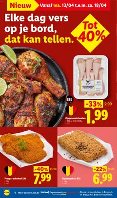 Kippengehakt XXL, 1 kg kippengehakt - Voorbeeld van een folder van Lidl, geldig van 13.04.2026 | Pagina: 4 | Producten: Schnitzel, Kippengehakt, Rundvlees, Kan