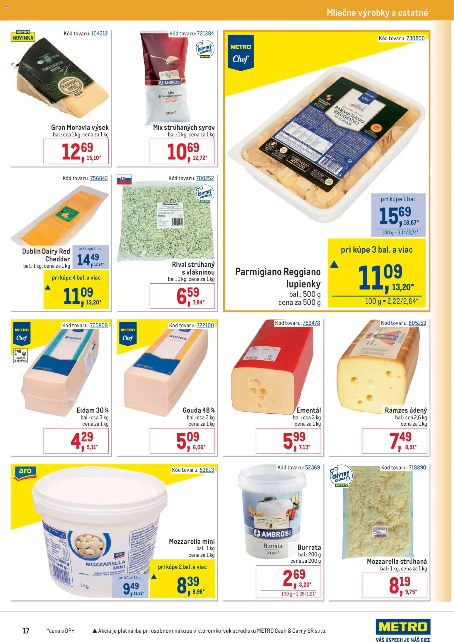 Nové Metro akcie – leták je platný od 10.12.2025 | Strana: 17 | Produkty: Gouda, Eidam, Mozzarella