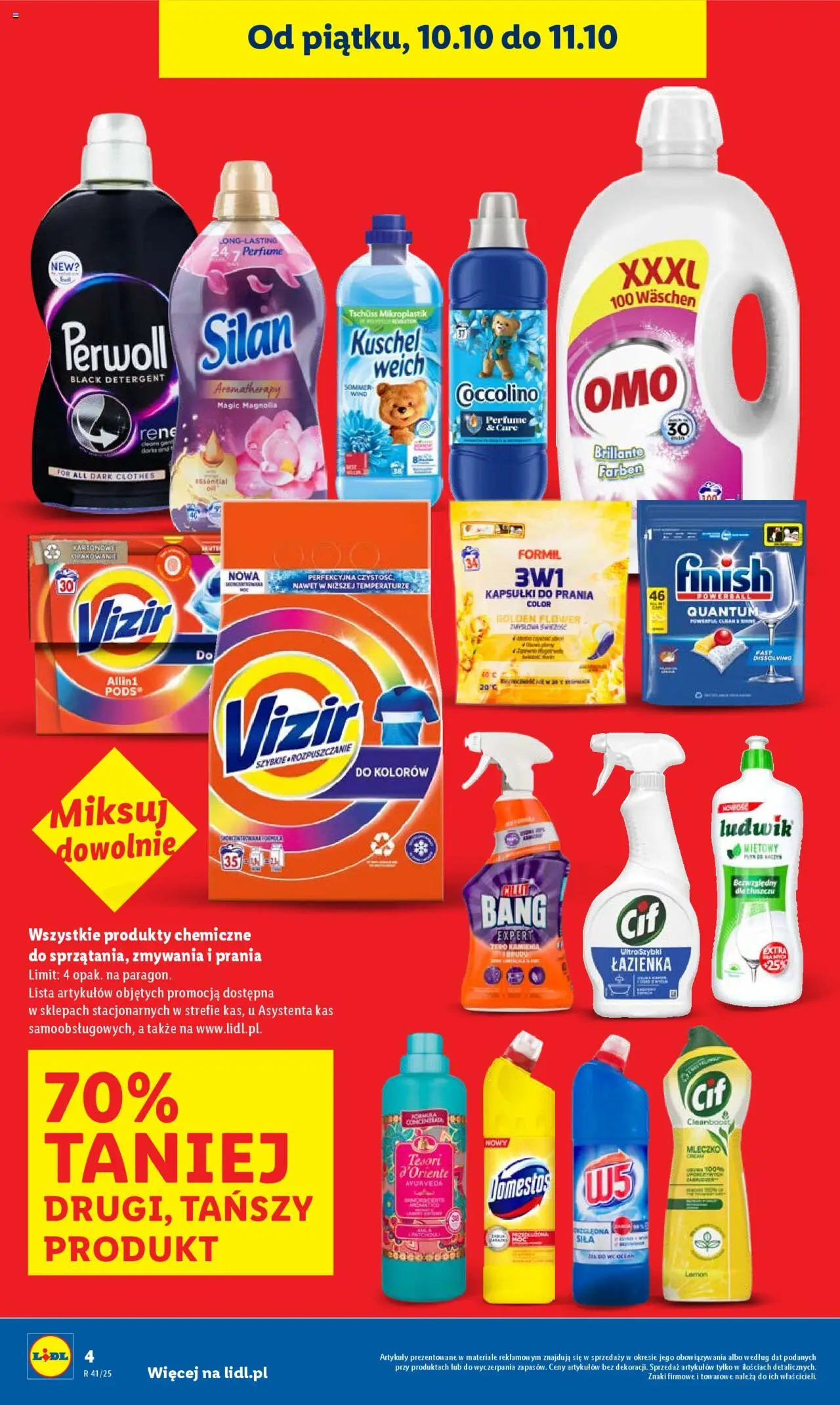 Lidl Gazetka od 09.10.2025 | Strona: 4 | Produkty: Coccolino, Domestos, Kapsułki do prania, Finish