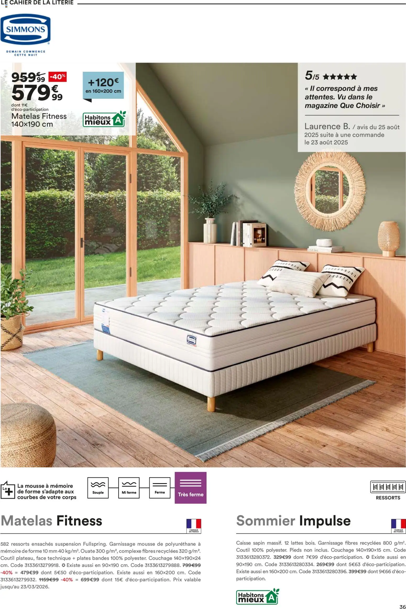 {H1} | Page: 36 | Produits: Suspension, Matelas, Sommier, Literie