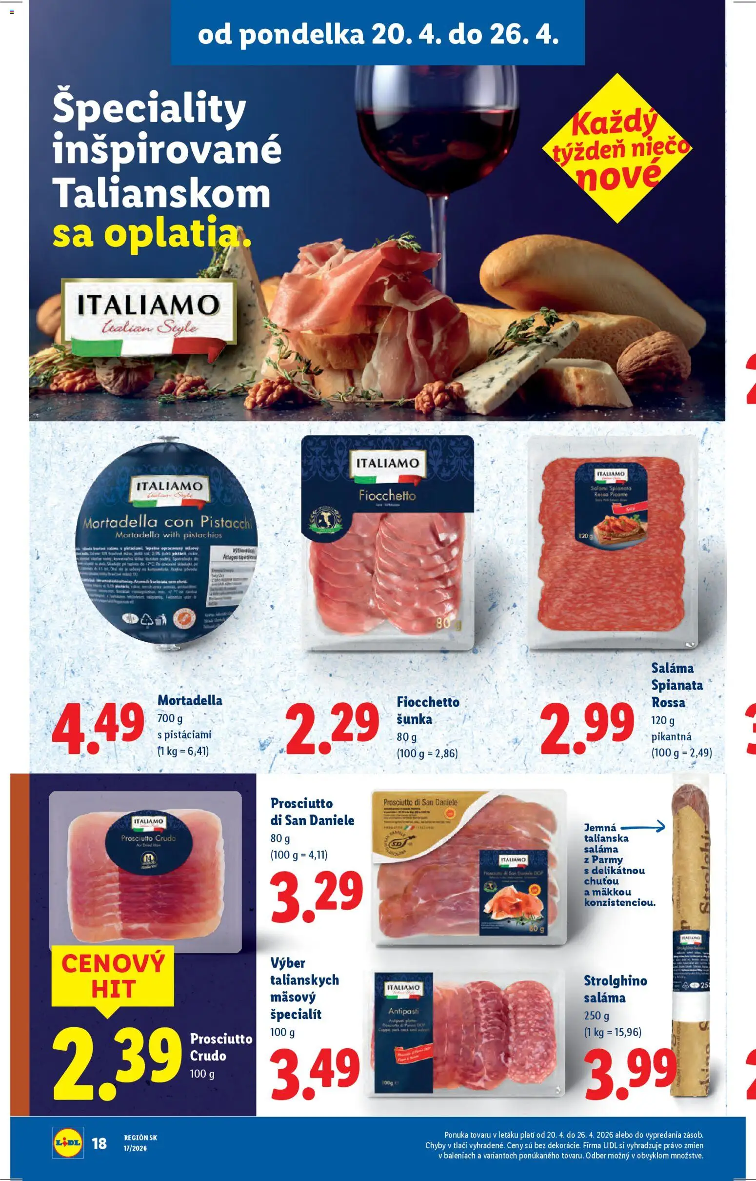 Nové Lidl akcie – leták je platný od 20.04.2026 | Strana: 18 | Produkty: Saláma, Šunka, Šál