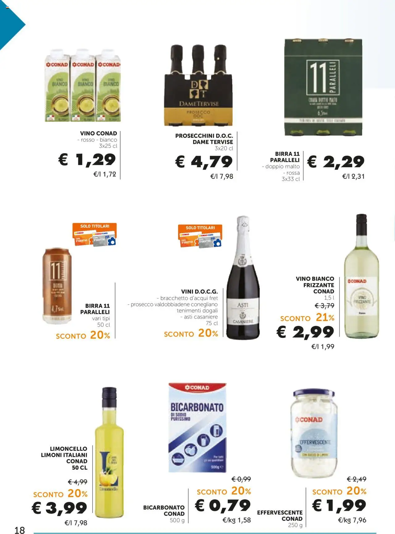Volantino Conad del 08.10.2025 | Pagina: 18 | Prodotti: Birra, Bicarbonato, Vino, Limoncello