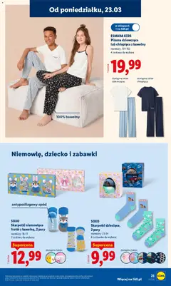 Pogląd oferty "Lidl Katalog" - ważna od 23.03.2026 | Strona: 21 | Produkty: Piżama, Skarpetki