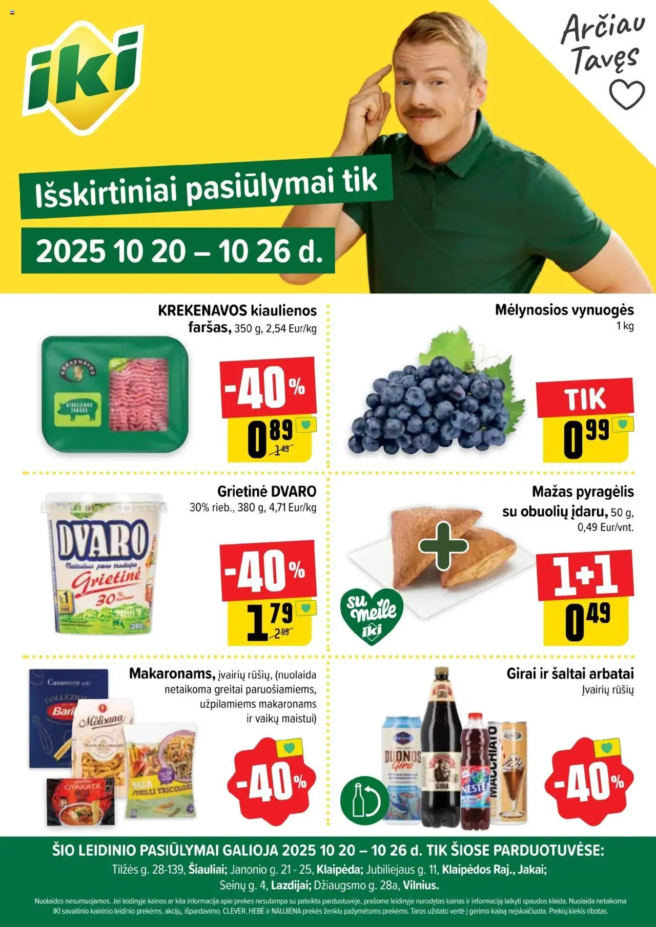IKI akcijos nuo 20.10.2025 | Puslapis: 1 | Prekių: Kiaulienos, Vynuogės, Grietinė