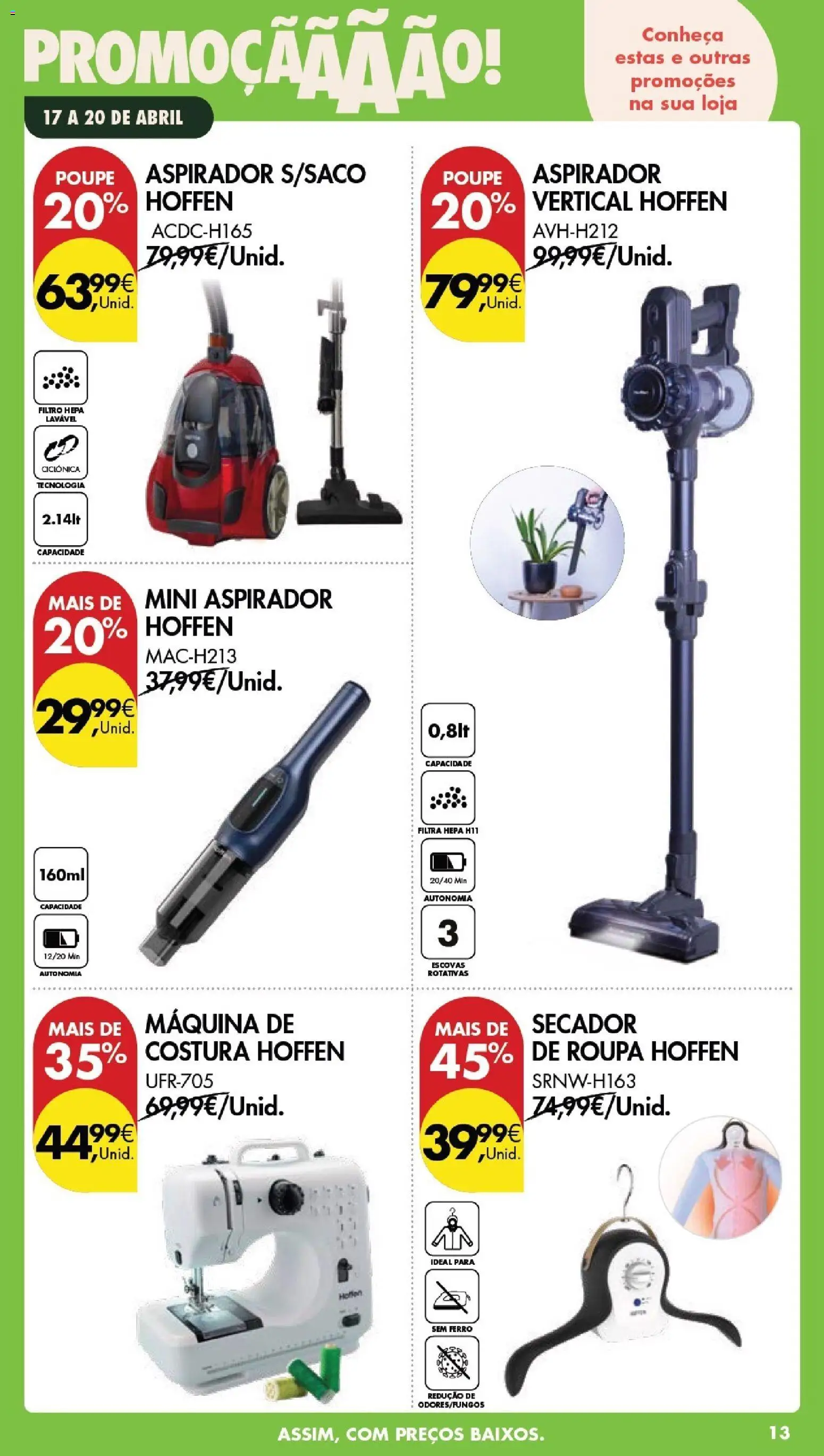 Pingo Doce Poupe este Fim de Semana │ válido de 17.04.2026 | Página: 13 | Produtos: Secador, Ferro, Aspirador, Máquina de costura