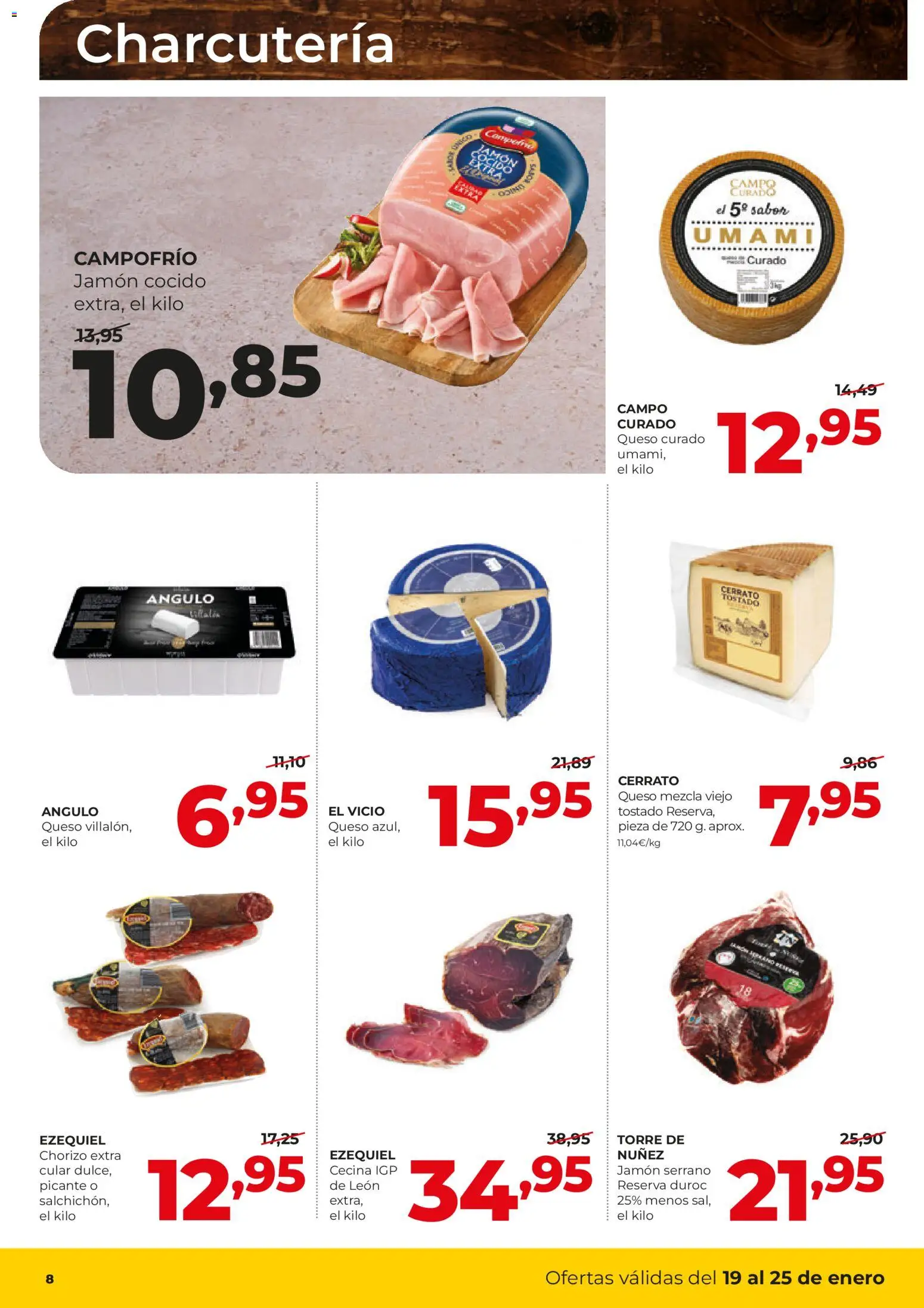 Alimerka folleto Asturias │ válido desde el 19.01.2026 | Página: 8 | Productos: Jamón serrano, Queso, Jamón, Jamón cocido