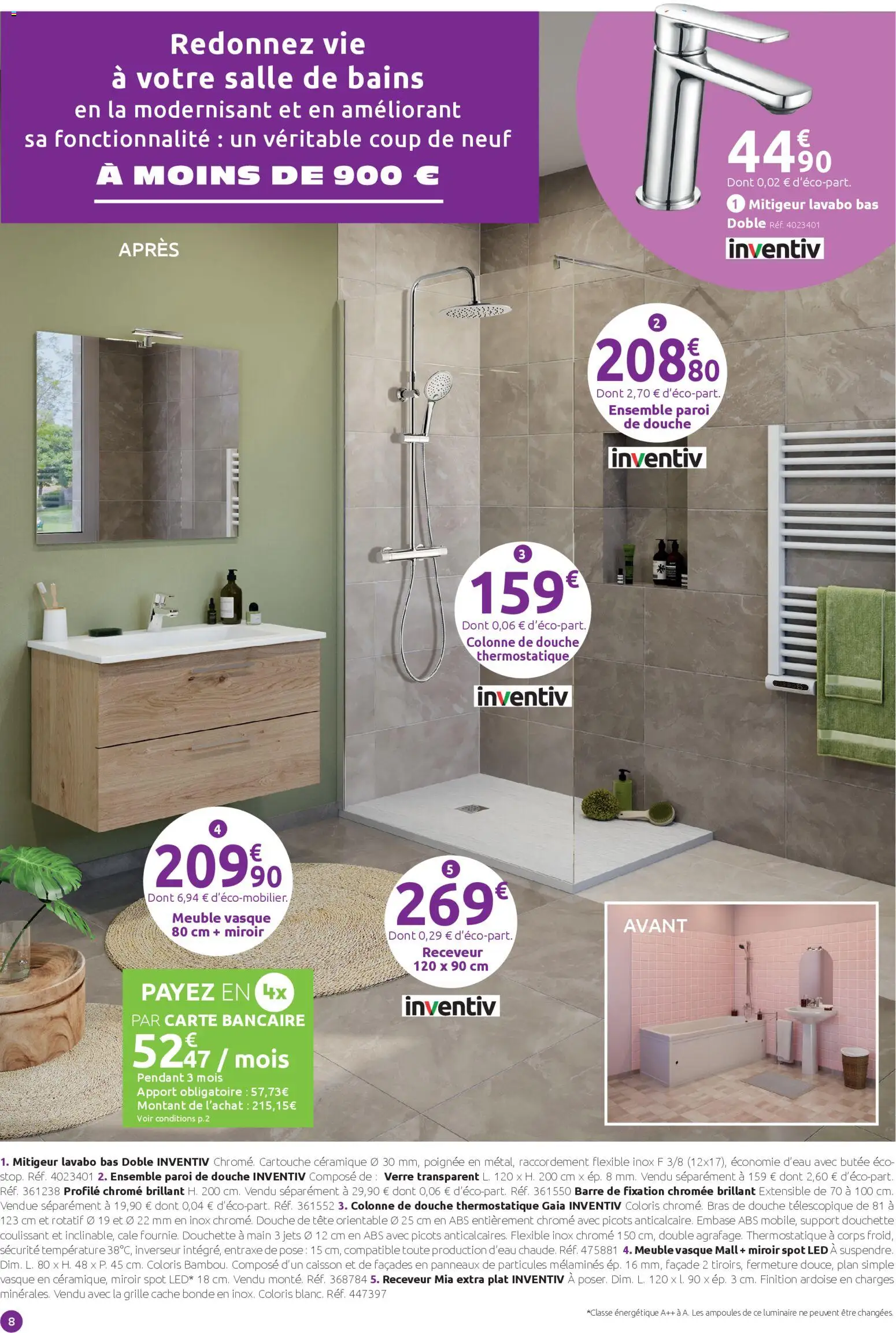 {H1} | Page: 8 | Produits: Lavabo, Douche, Miroir, Cartouche