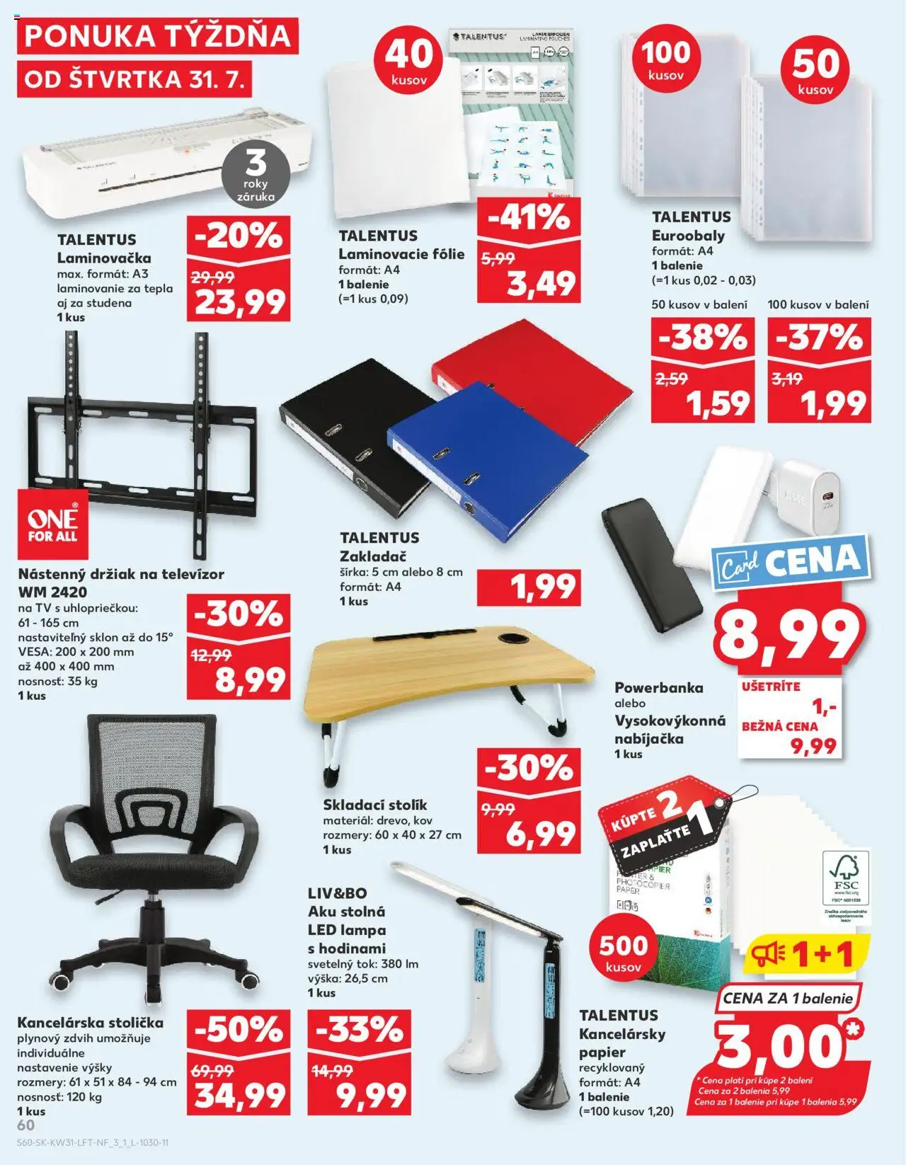 Kaufland Čadca │ platný od 31.07.2025 | Strana: 60 | Produkty: Kancelárska stolička, Tv, Lampa, Led lampa