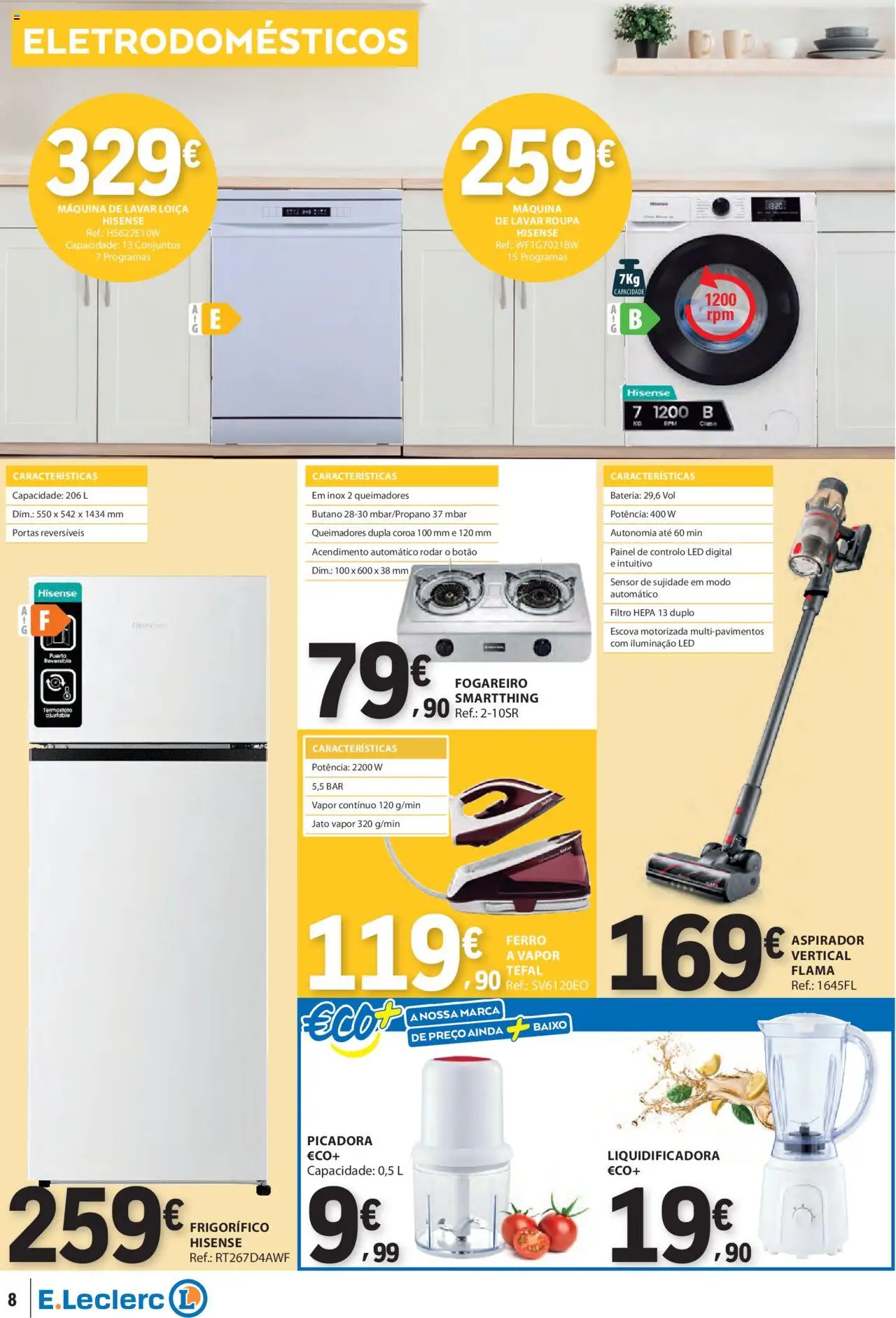 E.Leclerc - Folheto Não Alimentar │ válido de 05.06.2025 | Página: 8 | Produtos: Frigorífico, Máquina de lavar, Aspirador, Portas