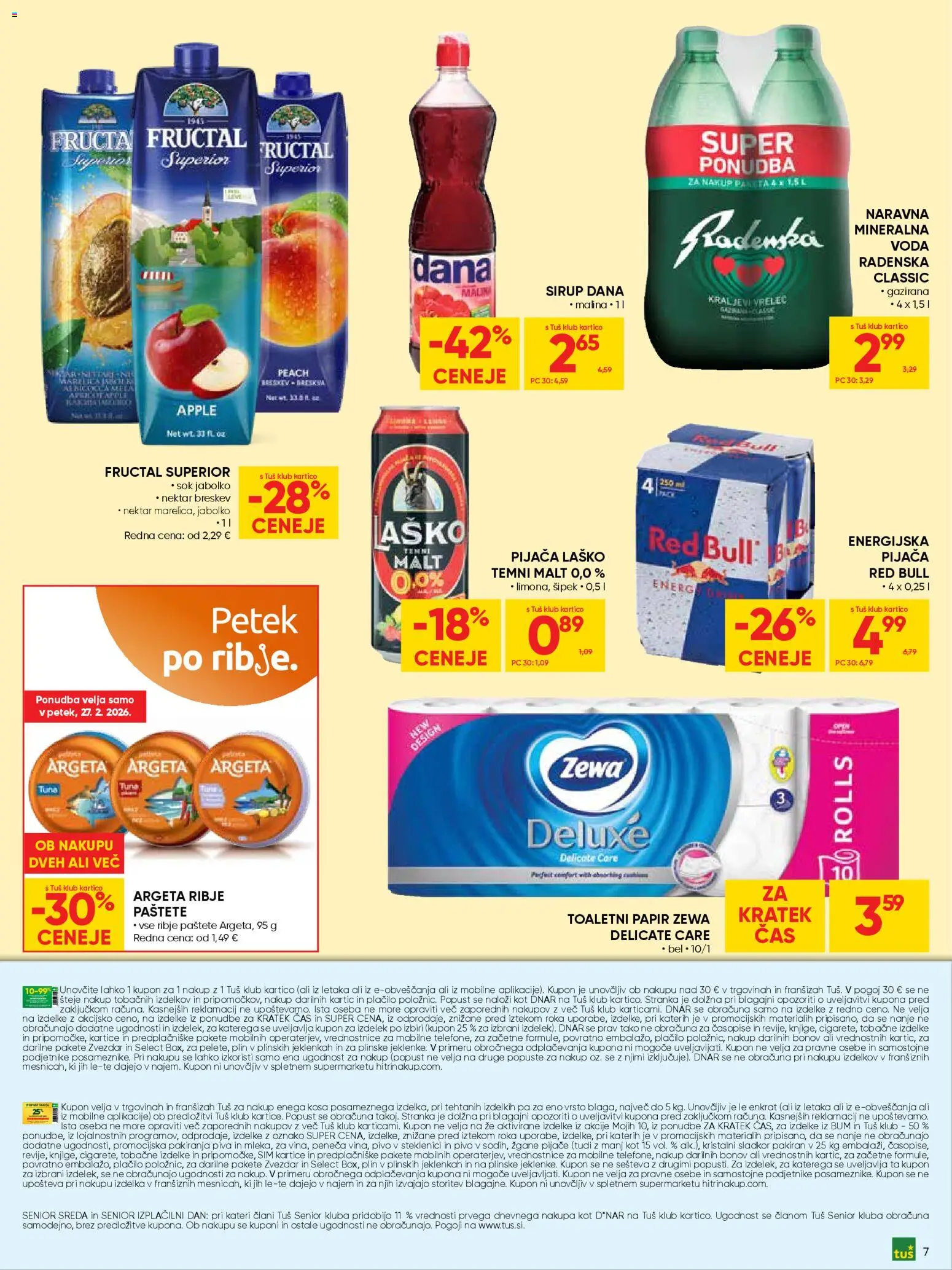 Novi Tuš katalog ponudbe – veljaven od 25.02.2026 | Stran: 7 | Izdelki: Toaletni papir, Tuna, Sok, Sladkor