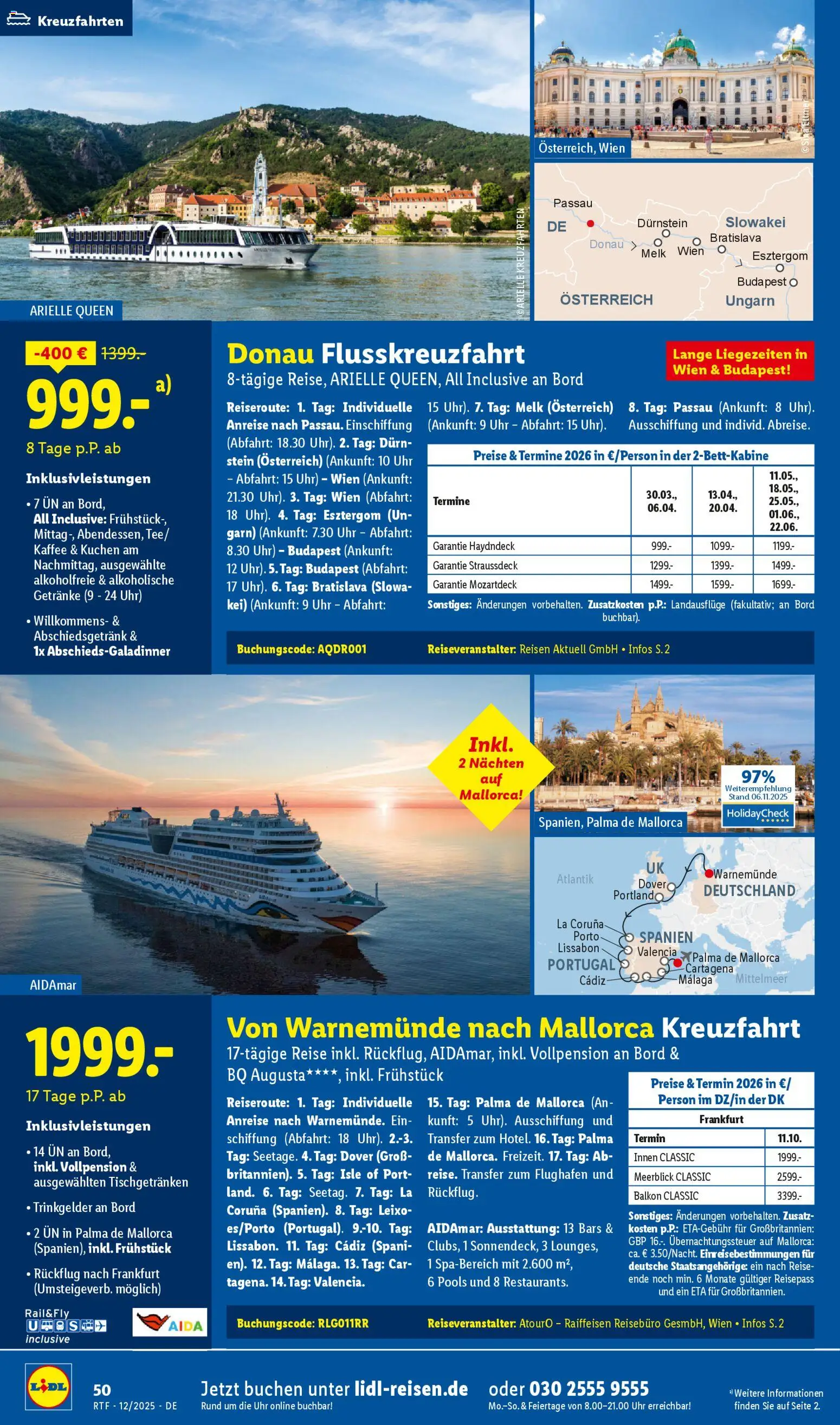 Lidl Reisen Dezember/Januar Reise-Highlights – gültig ab 12.12.2025 | Seite: 50 | Produkte: Kaffee, Kuchen, Uhr