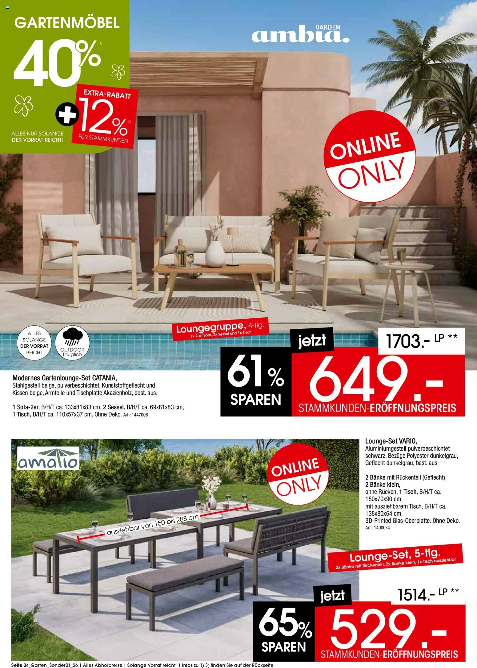 Zurbrüggen Garten Eröffnungspreise – gültig ab 31.03.2026 | Seite: 4 | Produkte: Kissen, Sessel, Tisch, Gartenmöbel