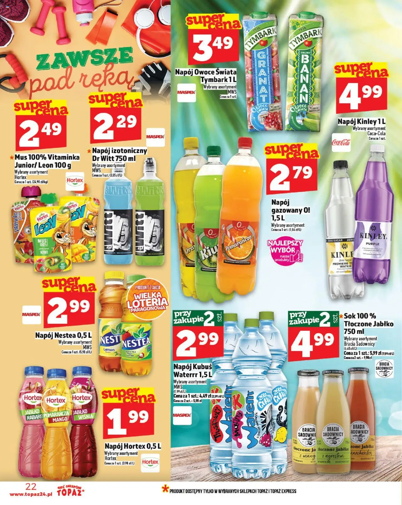 Topaz Gazetka od 21.08.2025 | Strona: 22 | Produkty: Coca cola, Kiwi, Marchewka, Owoce
