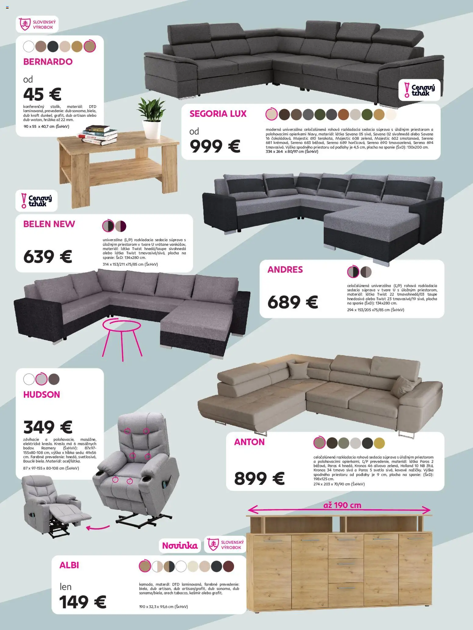 Nové Kondela akcie – leták je platný od 15.04.2026 | Strana: 2 | Produkty: Rohová sedacia súprava, Sedacia súprava, Svetlo