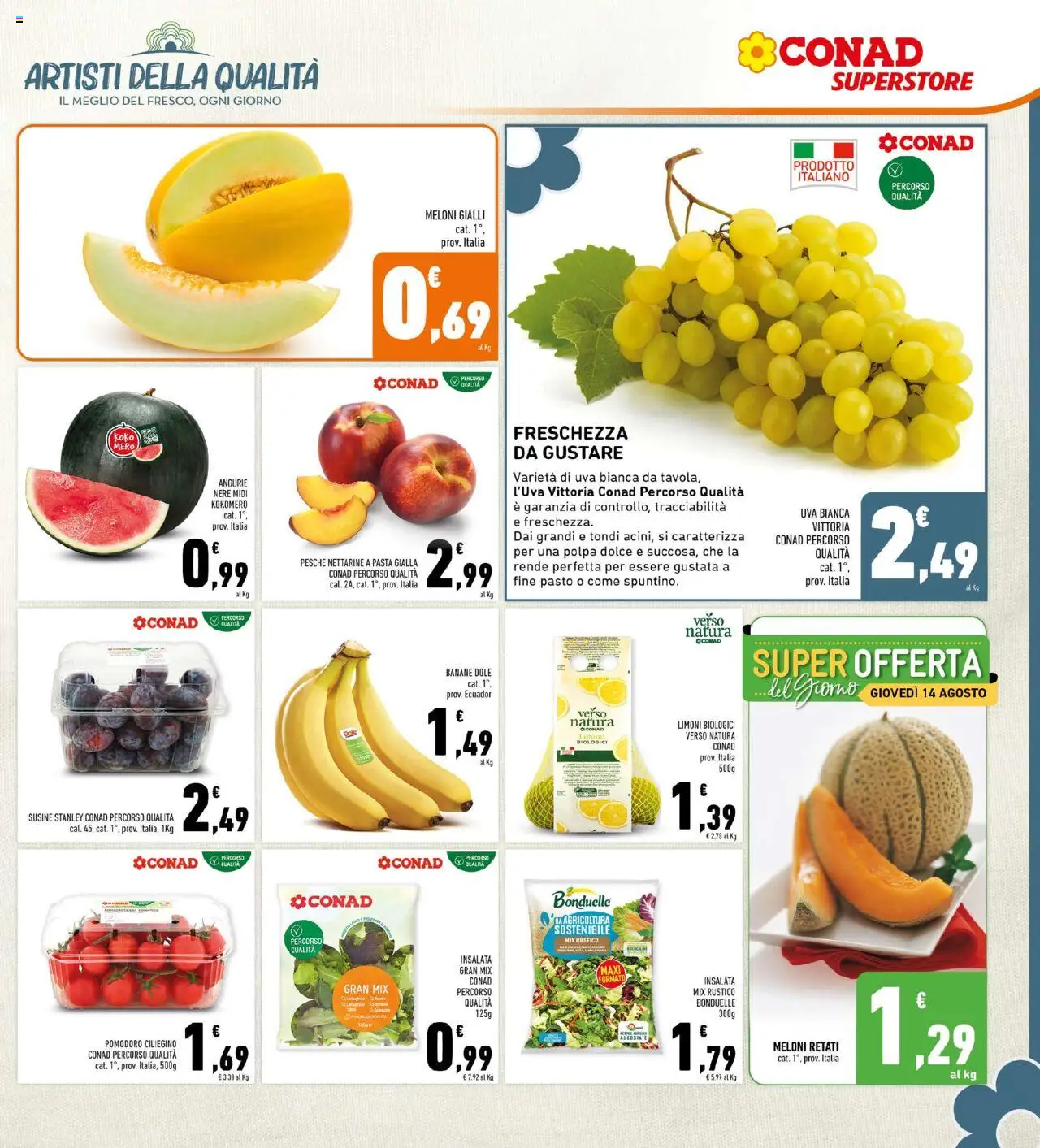 Volantino Conad del 13.08.2025 | Pagina: 3 | Prodotti: Banane, Insalata, Uva, Susine