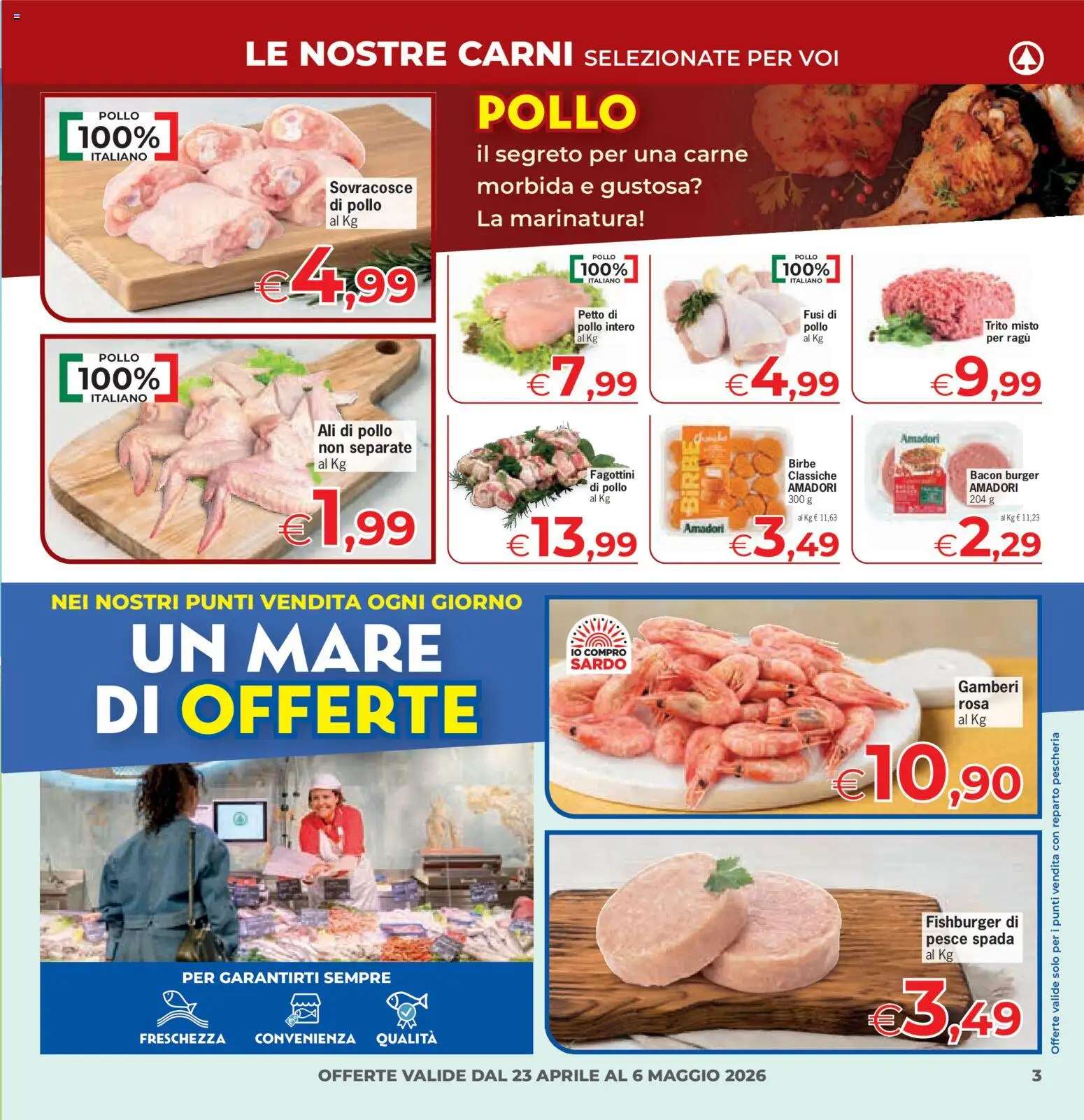 Volantino Despar del 23.04.2026 | Pagina: 3 | Prodotti: Pesce, Gamberi, Ragú, Pesce spada