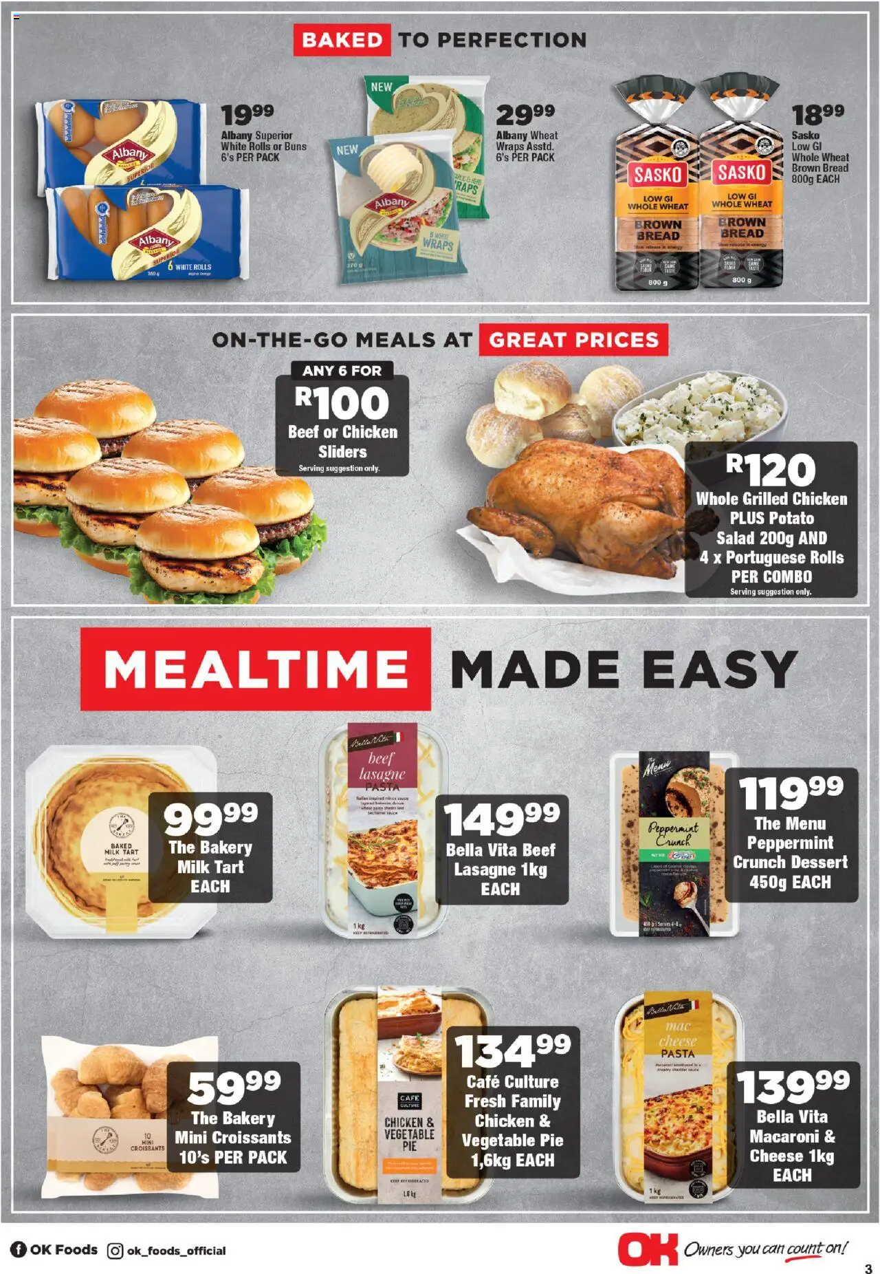 New OK Foods catalogue – valid from 24.09.2025 | Page: 3 | Products: Buns, Milk, Cheese, Chicken