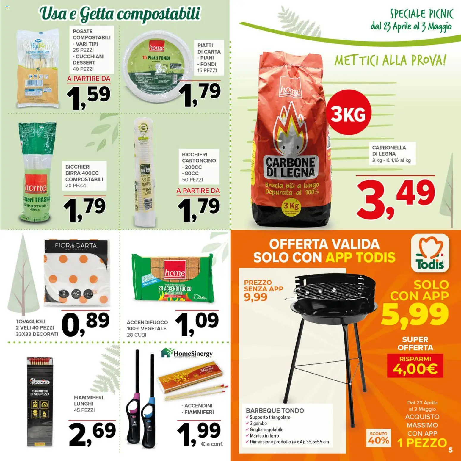 Volantino Todis del 23.04.2026 | Pagina: 5 | Prodotti: Posate, Birra, Griglia