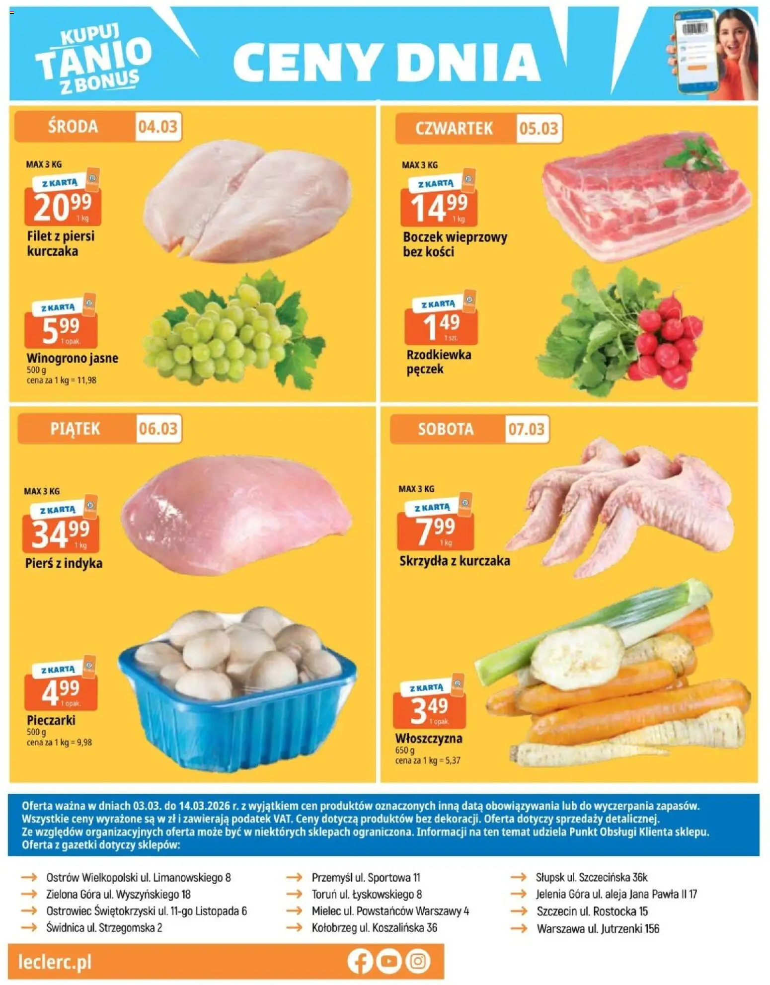 E.Leclerc gazetka - Zielona Góra od 03.03.2026 | Strona: 24 | Produkty: Winogrono, Pieczarki, Piersi, Boczek wieprzowy