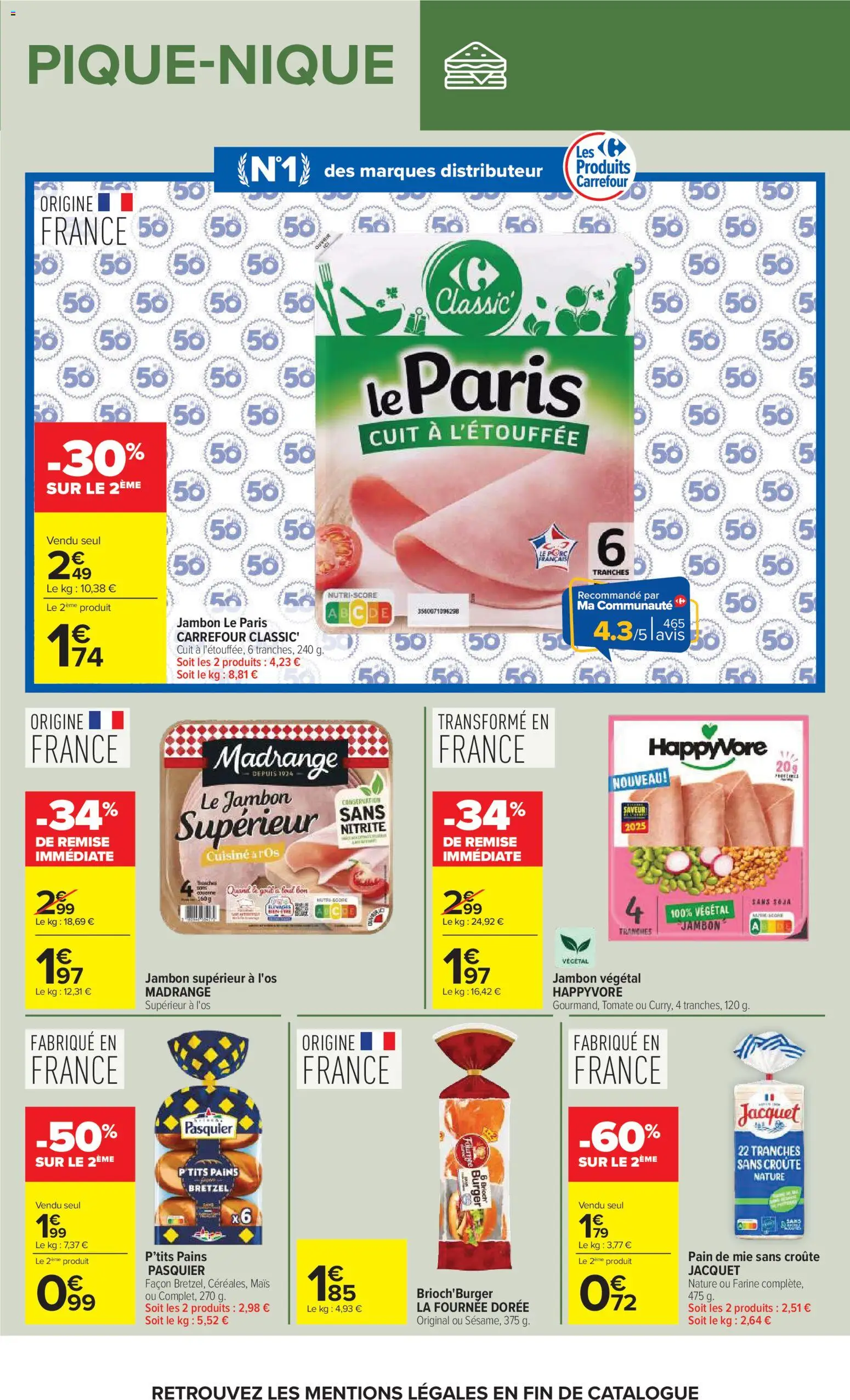 {H1} | Page: 9 | Produits: Farine, Mais, Pain, Jambon