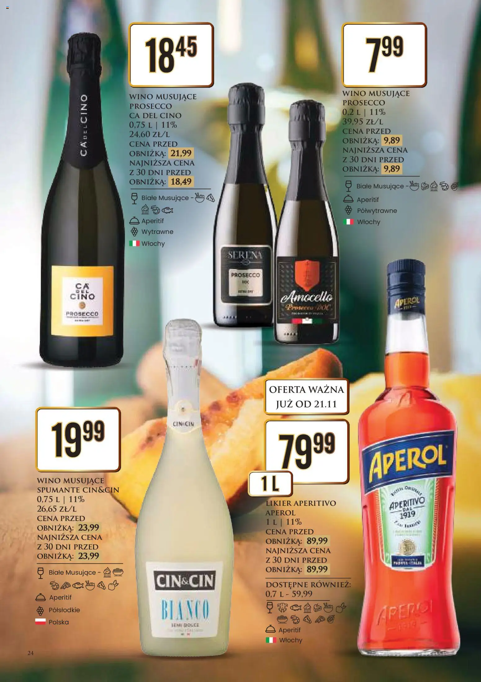 Dino Gazetka alkoholowa od 21.11.2025 | Strona: 24 | Produkty: Wino, Aperol, Prosecco