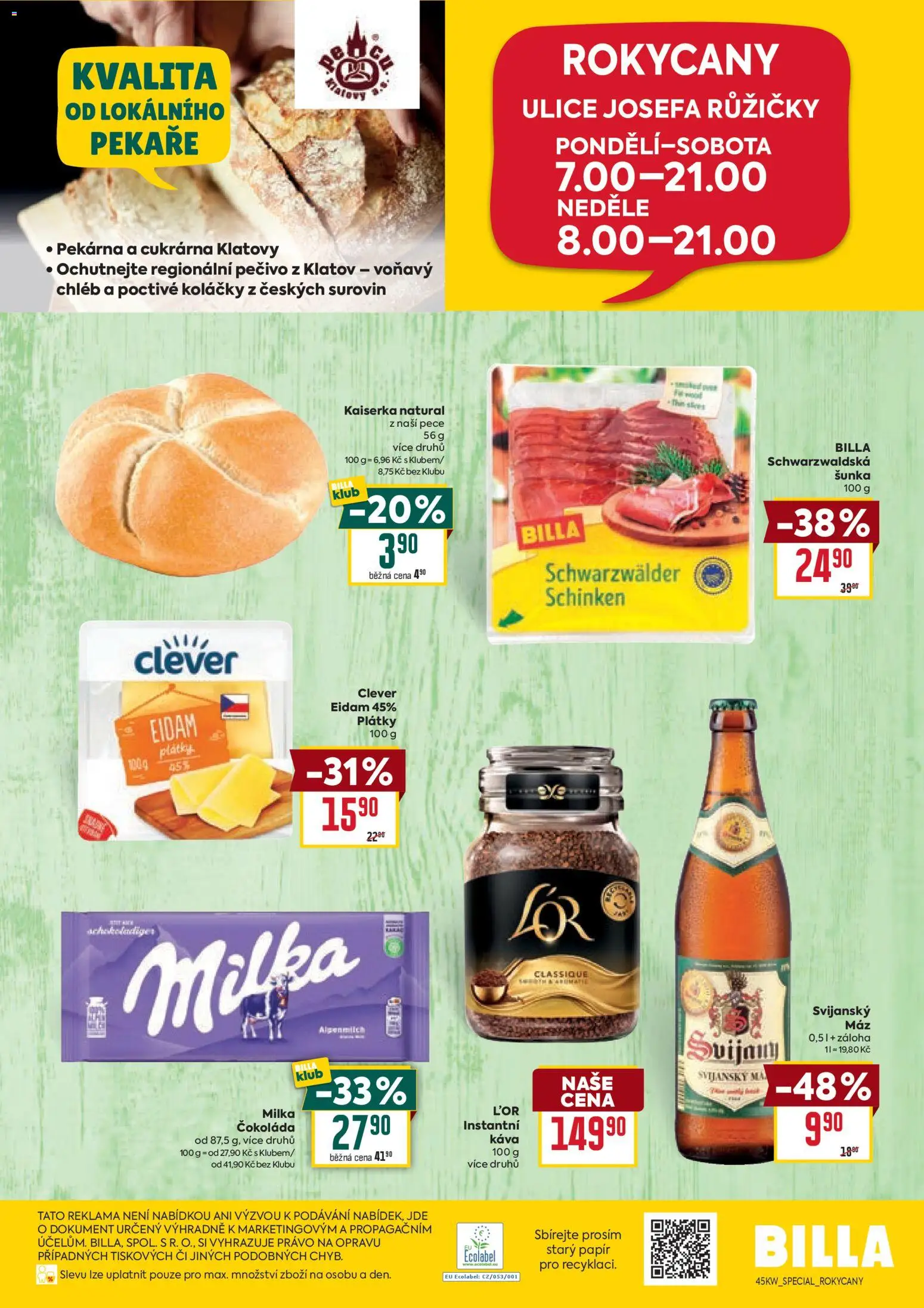 Billa leták - Speciál: Rokycany od 05.11.2025 | Strana: 2 | Produkty: Kaiserka, Eidam, Clever, Svijany