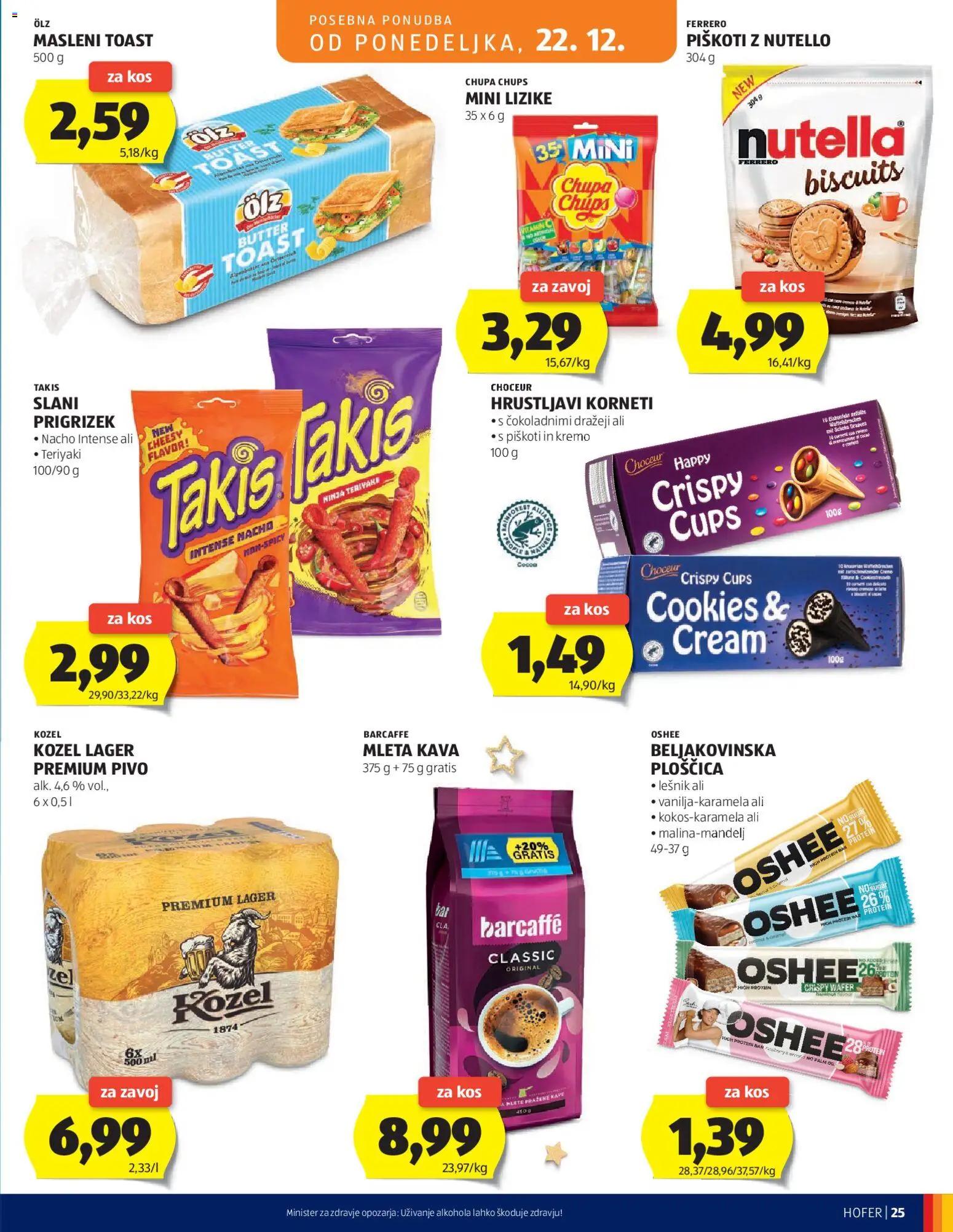 Novi Hofer katalog ponudbe – veljaven od 18.12.2025 | Stran: 25 | Izdelki: Toast, Kos, Beljakovinska ploščica, Pivo