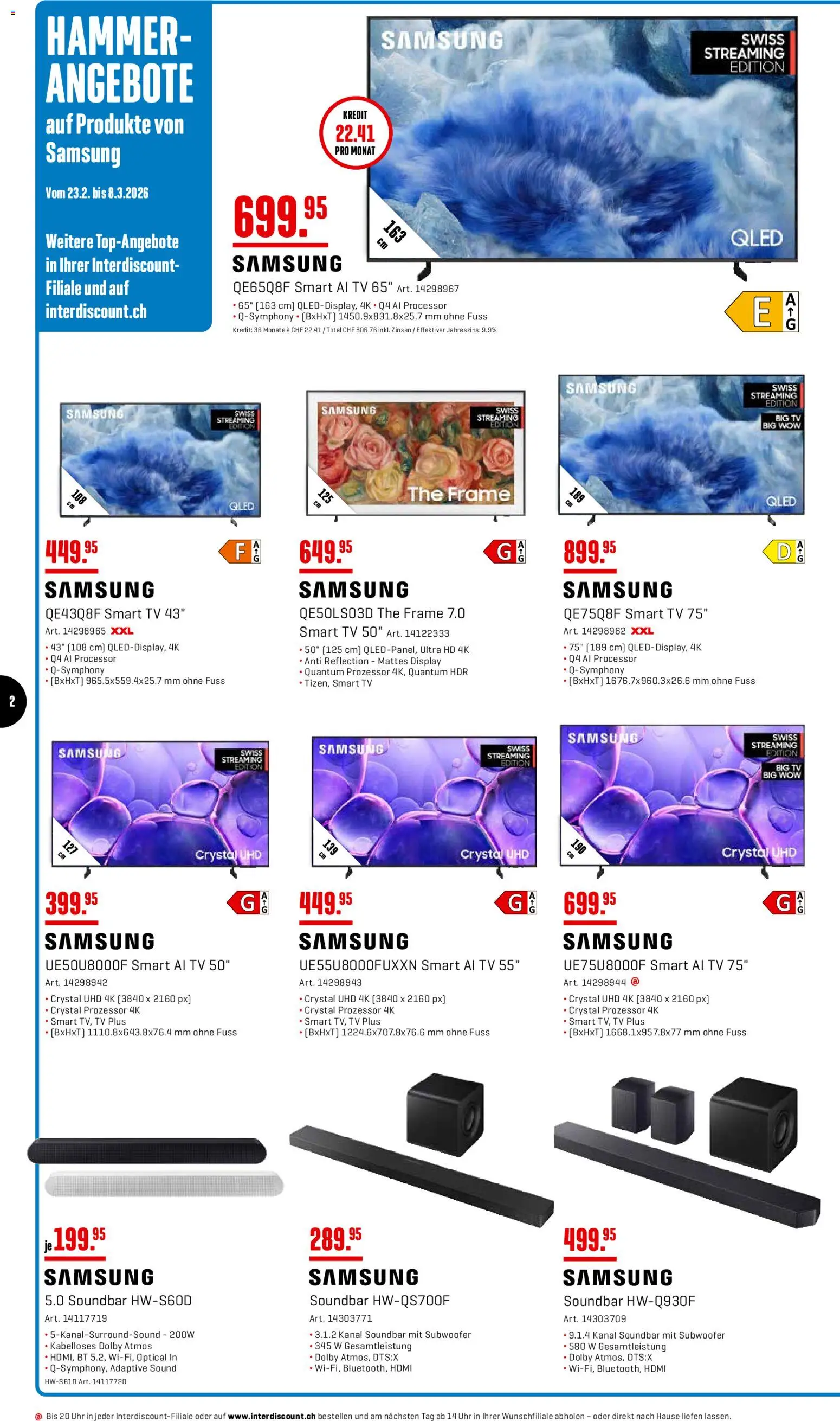 Interdiscount Aktionen – gültig ab 23.02.2026 | Seite: 2 | Produkte: Soundbar, TV, Samsung