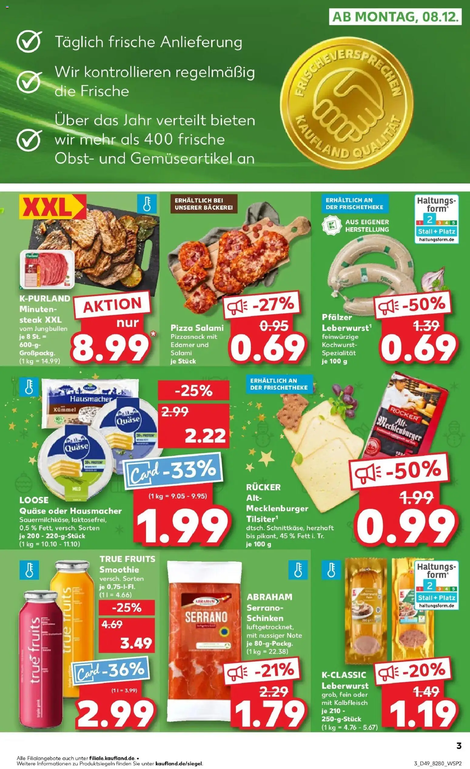 Kaufland prospekt Salzgitter	 – gültig ab 08.12.2025 | Seite: 3 | Produkte: Bäckerei, Obst, Serrano schinken, Schinken