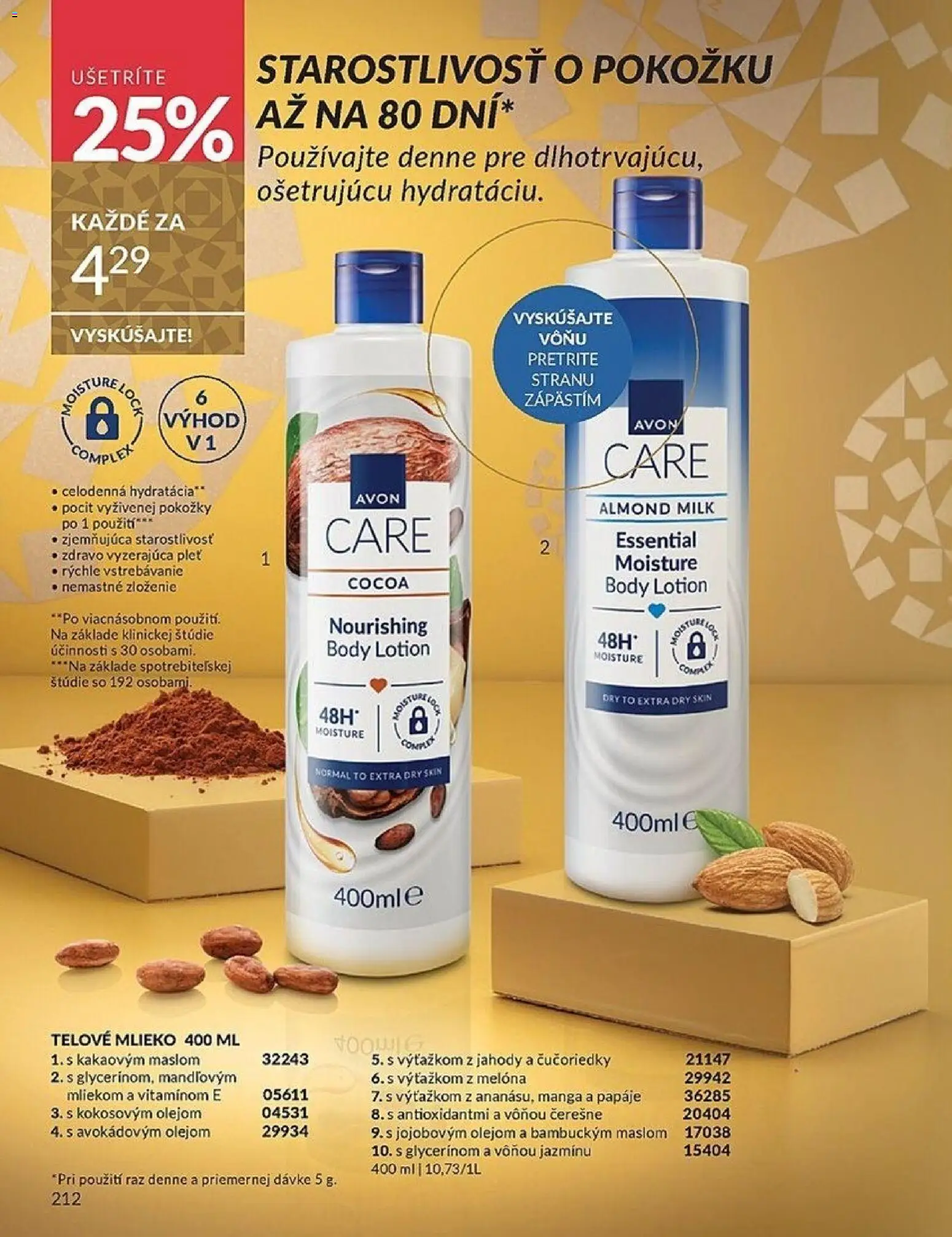 Nové Avon akcie – leták je platný od 01.12.2025 | Strana: 212 | Produkty: Mlieko, Telové mlieko, Čučoriedky, Jahody