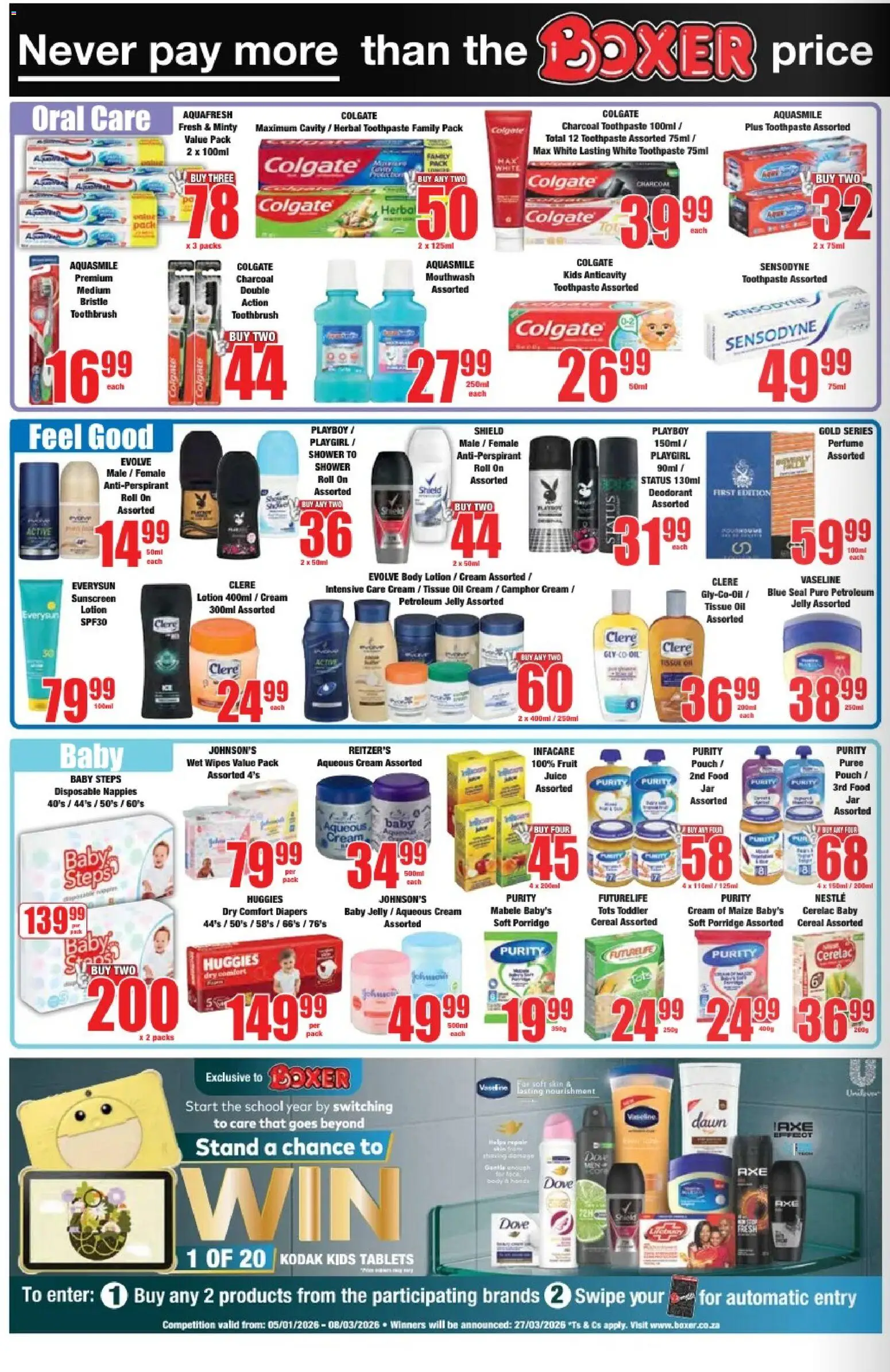 New Boxer catalogue – valid from 05.01.2026 | Page: 10 | Products: Juice, Antiperspirant, Nappies, Toothbrush