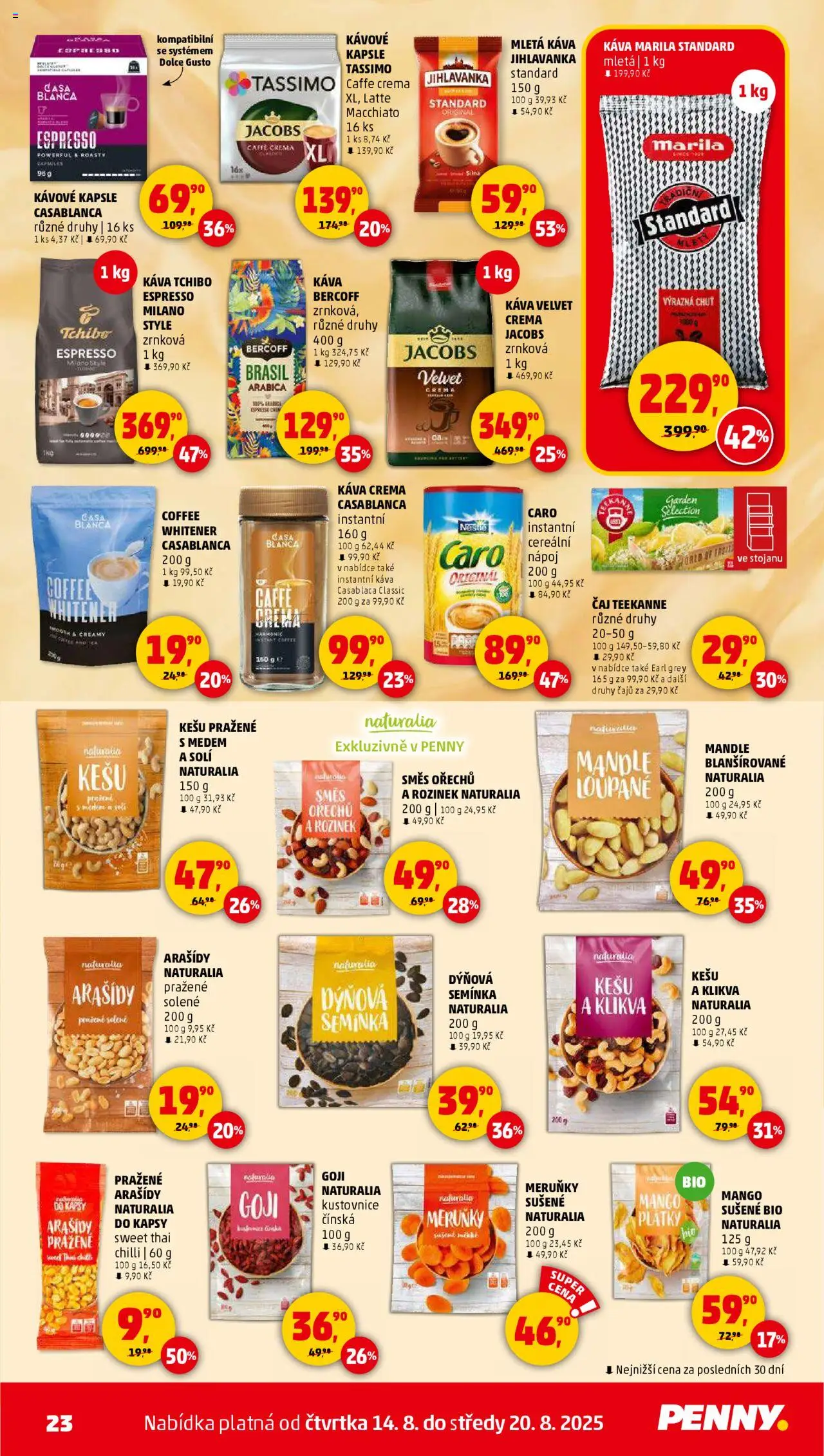 Penny Market leták - Čtvrtečník od 14.08.2025 | Strana: 23 | Produkty: Kešu, Káva, Kávové kapsle, Mletá káva