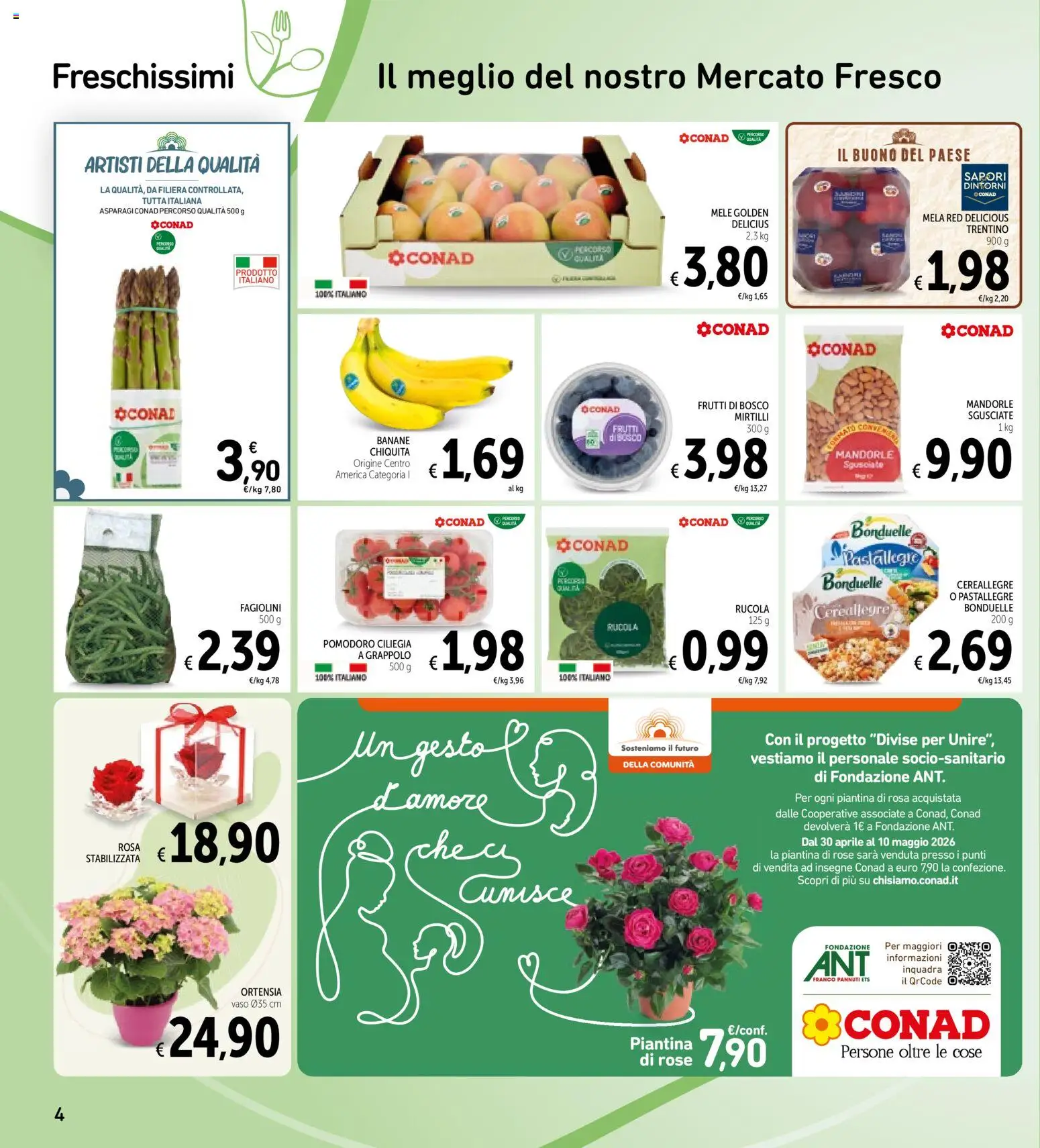 Volantino Spazio Conad del 30.04.2026 | Pagina: 4 | Prodotti: Mele, Banane, Mandorle, Asparagi